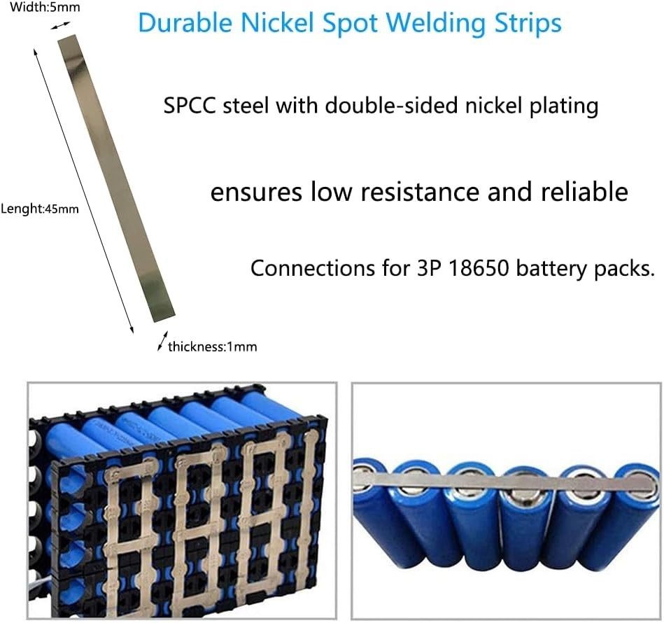 50PCS Nickel Plated Steel Strips 0.1mm x 5mm x 45mm for Reliable Battery Welding