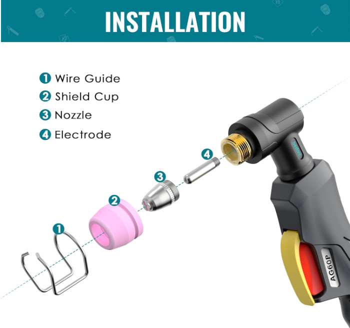 Kit 50 boquillas corte plasma con caja, compatible AG60 WSD60 AG60P BTC500DP
