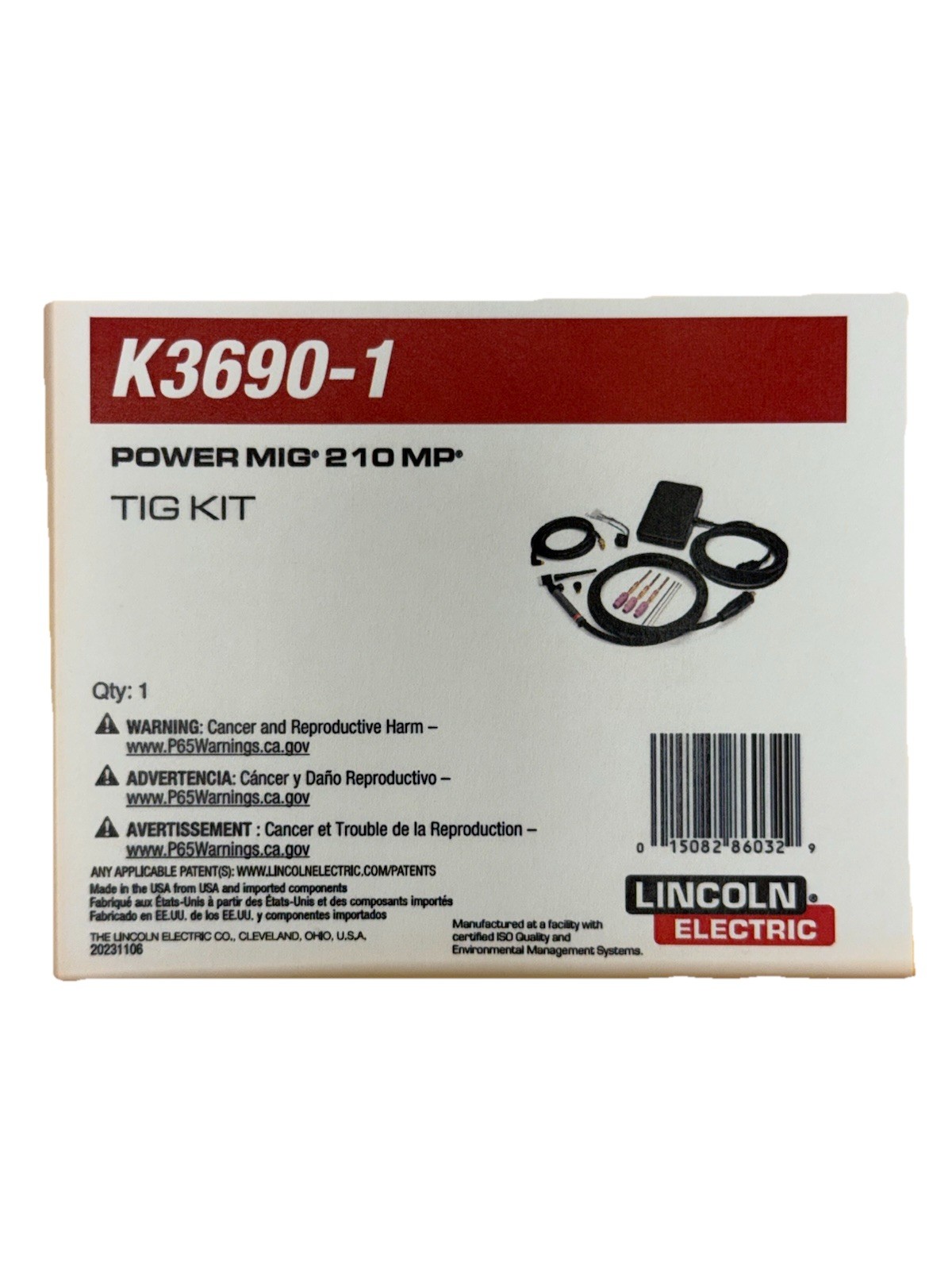 OPEN BOX NEW. Lincoln Electric K3690-1 TIG Kit for the Power MIG 210 MP.