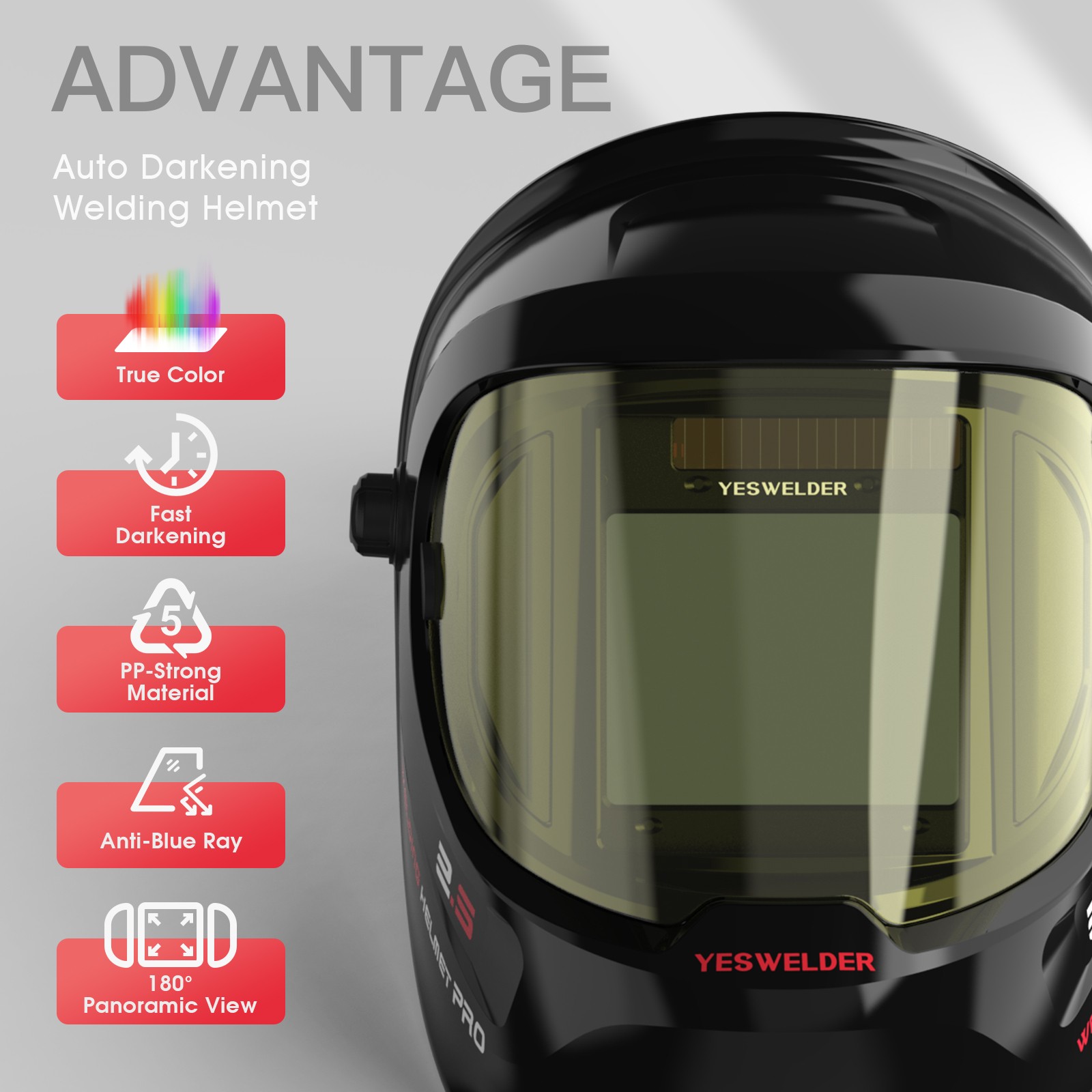 Auto-Darkening Welding Helmet,Large View True Color Welder Helmet with Side View