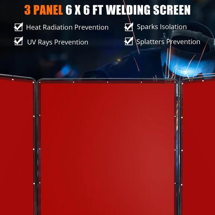 Garvee 3 Panel Welding Screen 6x6ft Flame-Resistant PVC Frame for Welding Safety