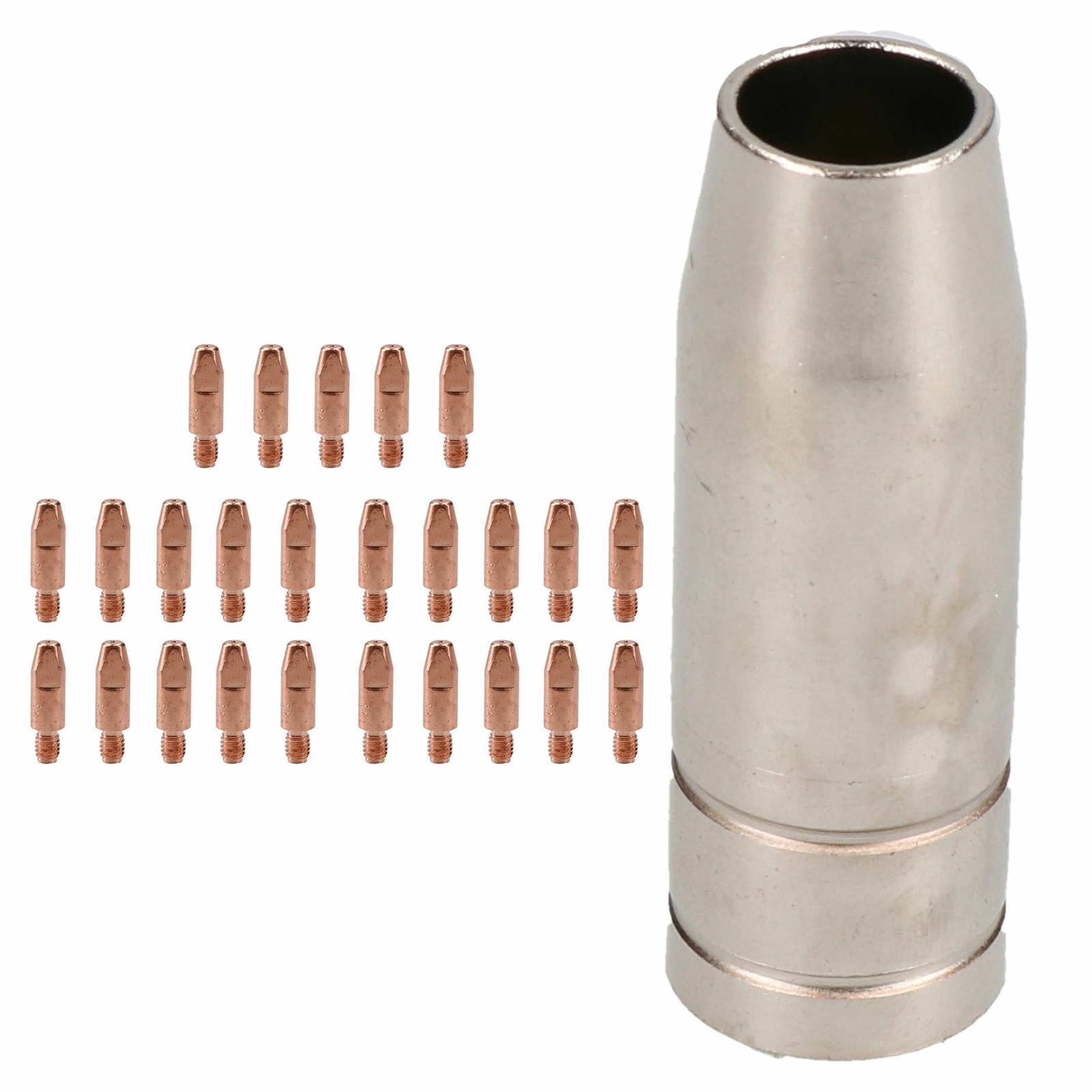 1 shroud & 25 x 0.8mm Round Contact Tips MIG Welding Binzel Style MB15 Torch