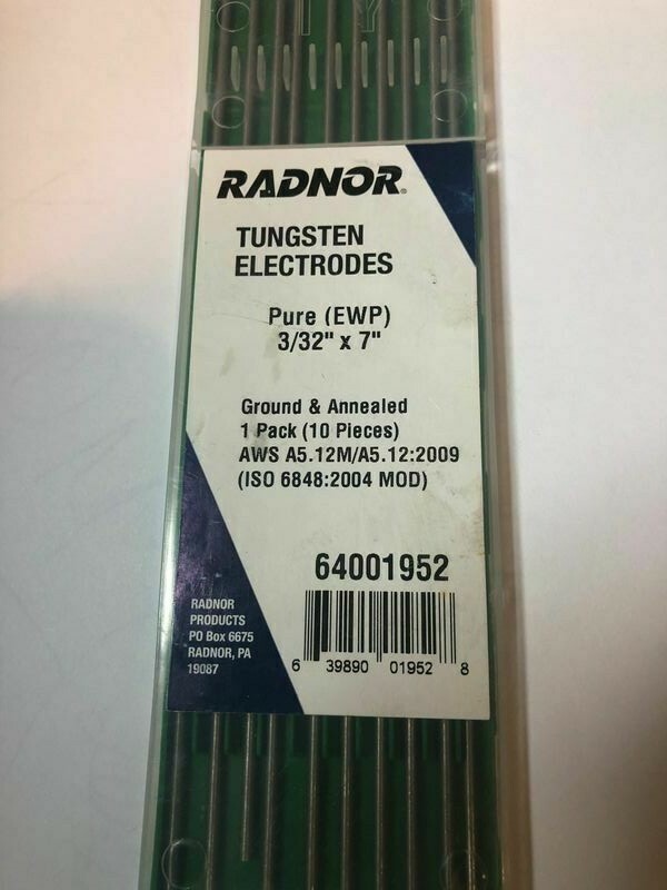TIG Welding Tungsten Electrodes Pure Tungsten 3/32” x 7” (Green, EWP) 10PK