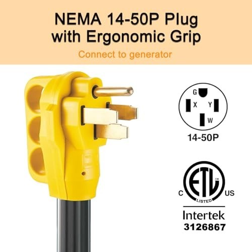 50 Amp Welder Adapter Cord, 6 AWG NEMA 14-50P to 6-50R, Heavy Duty 1ft, ETL List