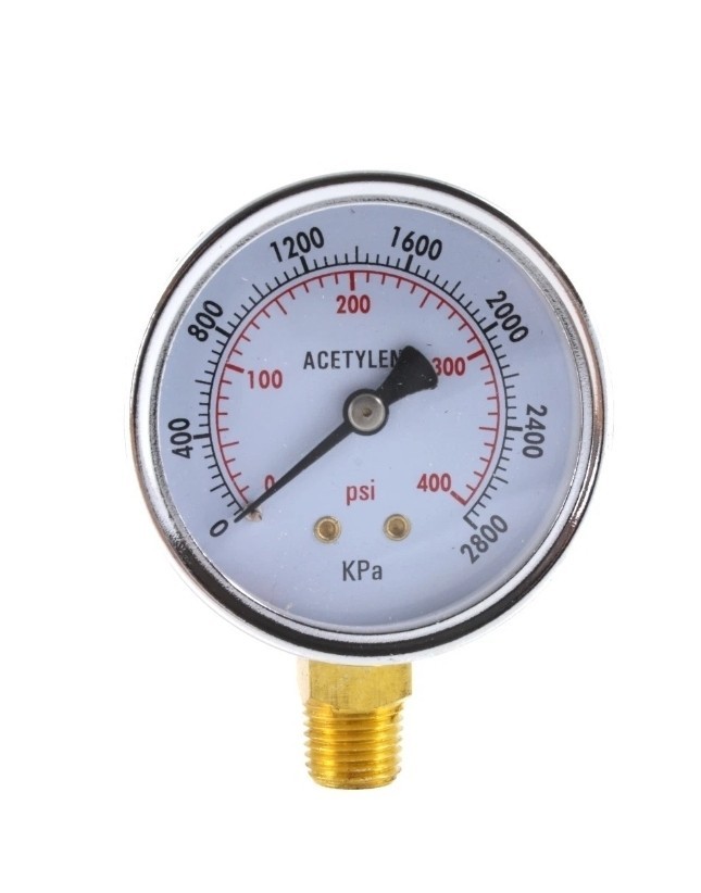 High Pressure Gauge for Acetylene Regulator 0-400 psi – 2.5 inches – 1/4″ NPT