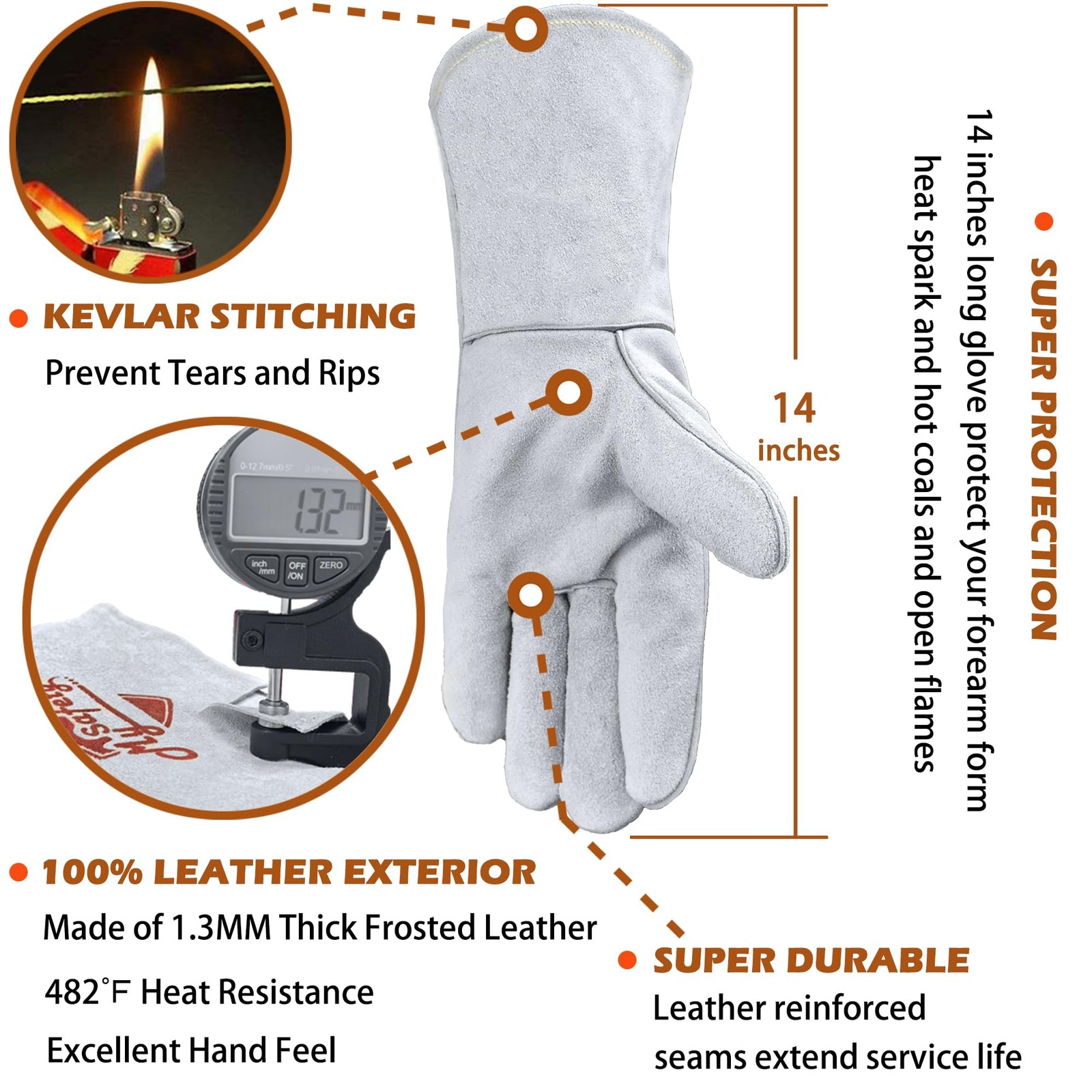 MYSAFETY Leather Welding Gloves for Men or Women, Fire and One Size, White