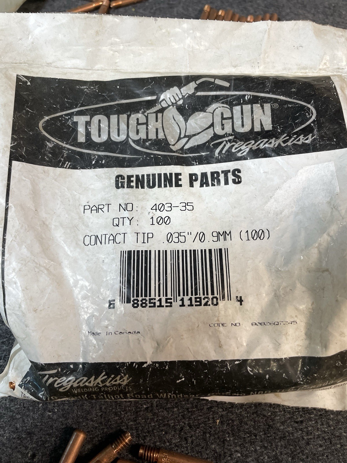 Lot of 210 Tregaskiss Tough Gun Contact Tips Part 403-35 .035”/0 9mm