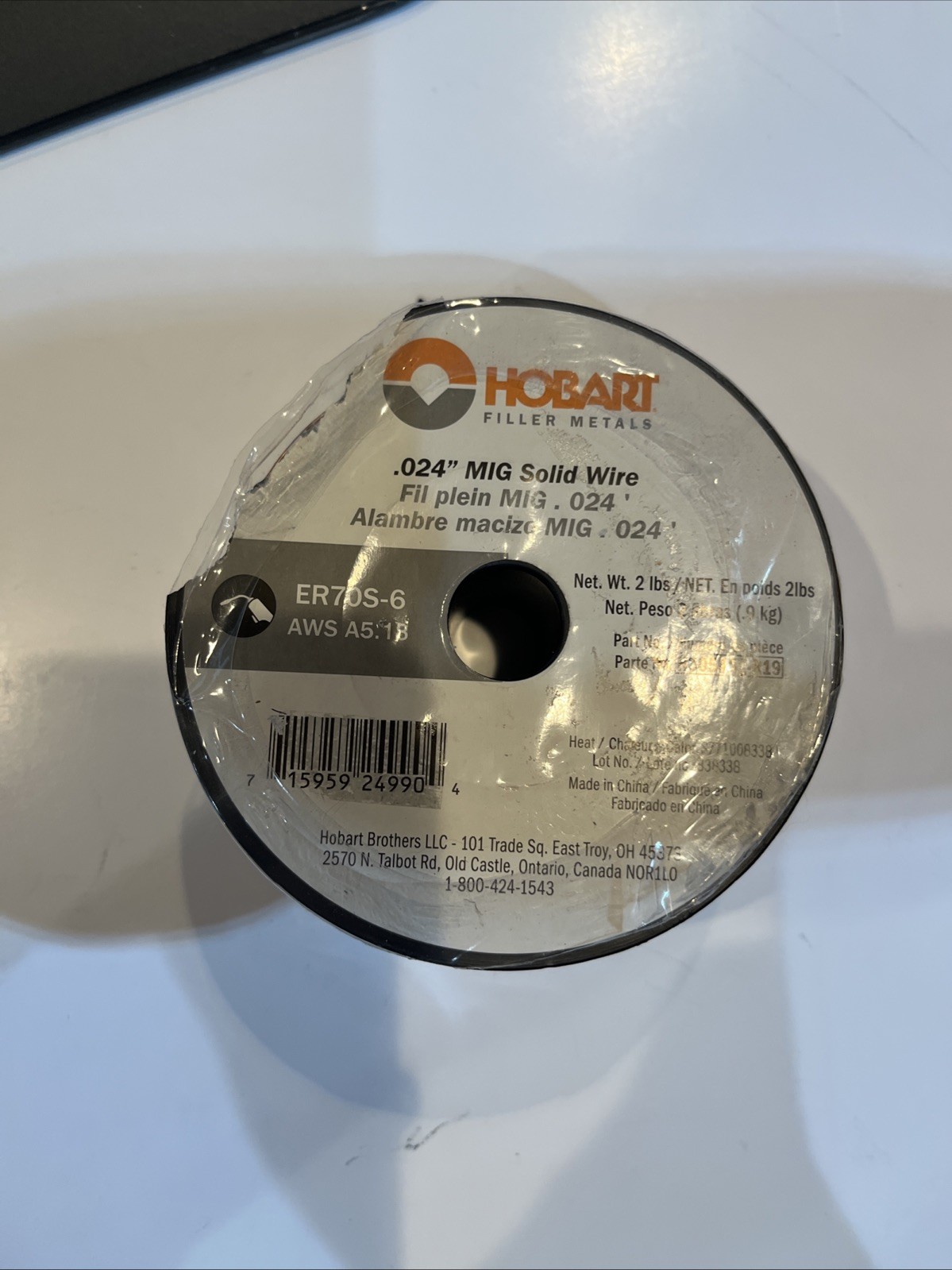 Hobart .024” MIG Solid Wire ER70S-6 NEW…..spool Broke (see Pic)