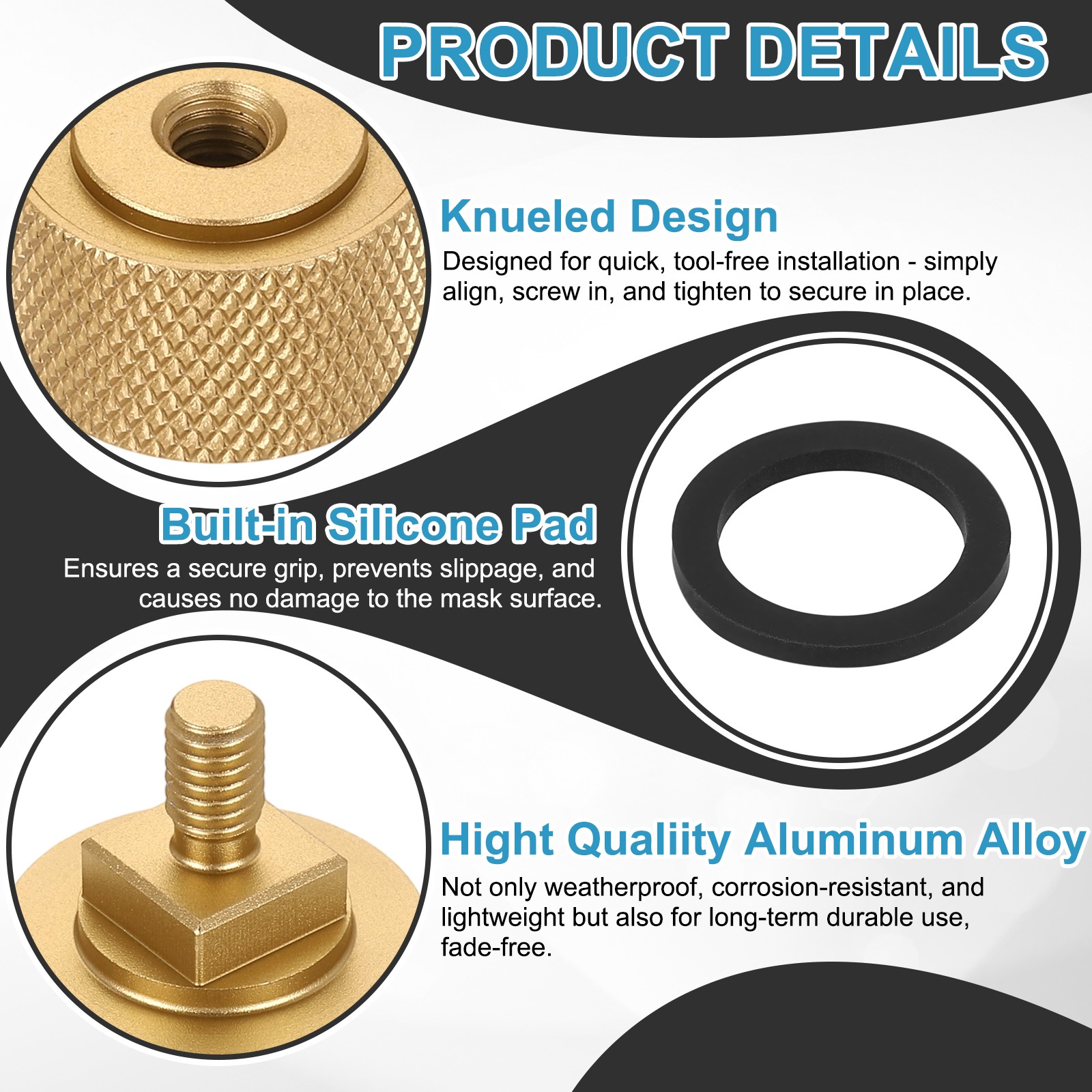 2Pcs Pipeliner Welding Hood Helmet Fasteners with Anti-Slip Rubber Cushion, Gold