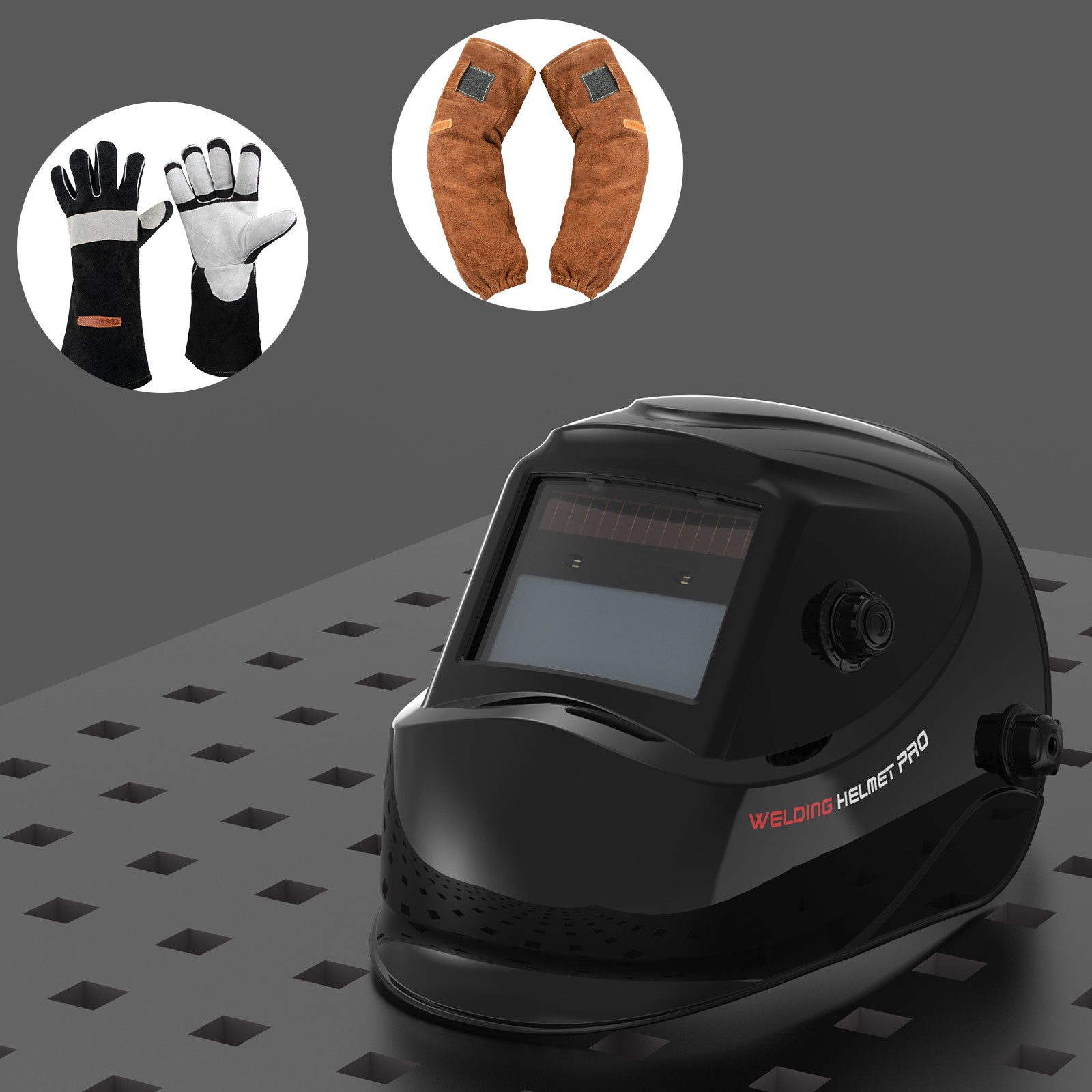 Auto Darkening Welding Helmet 1/1/1/1 2Sensor TIG MIG ARC +Gloves +Sleeves