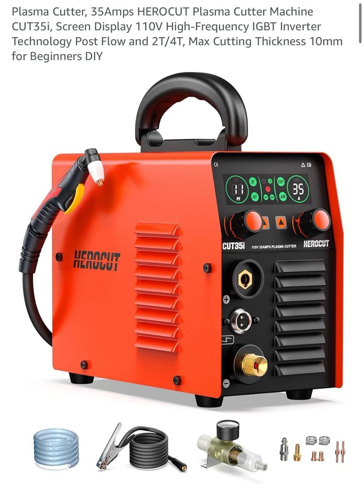 Plasma Cutter,35Amp Plasma Cutting Machine CUT35i, Screen Display 110V HF 50/…