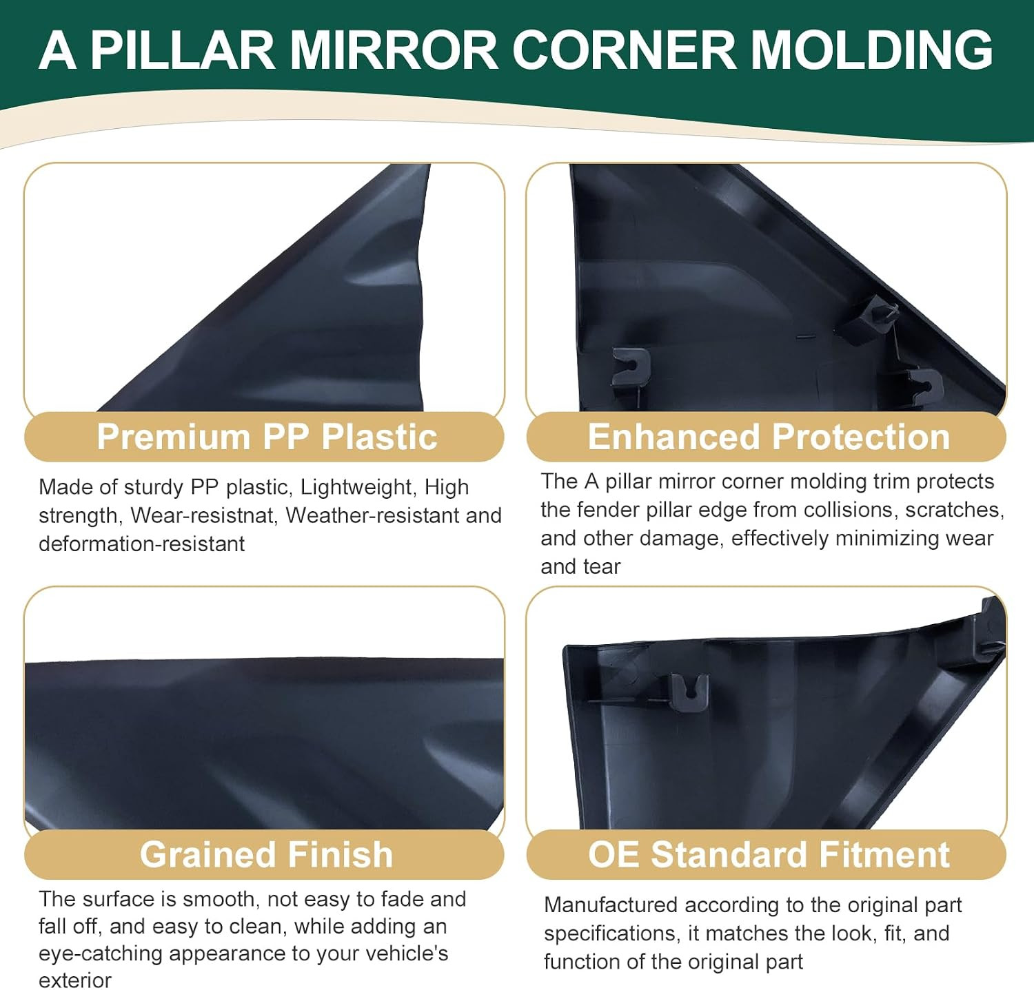 Exterior Fender Upper A-Pillar Mirror Corner Triangle Molding Panel Plastic Trim