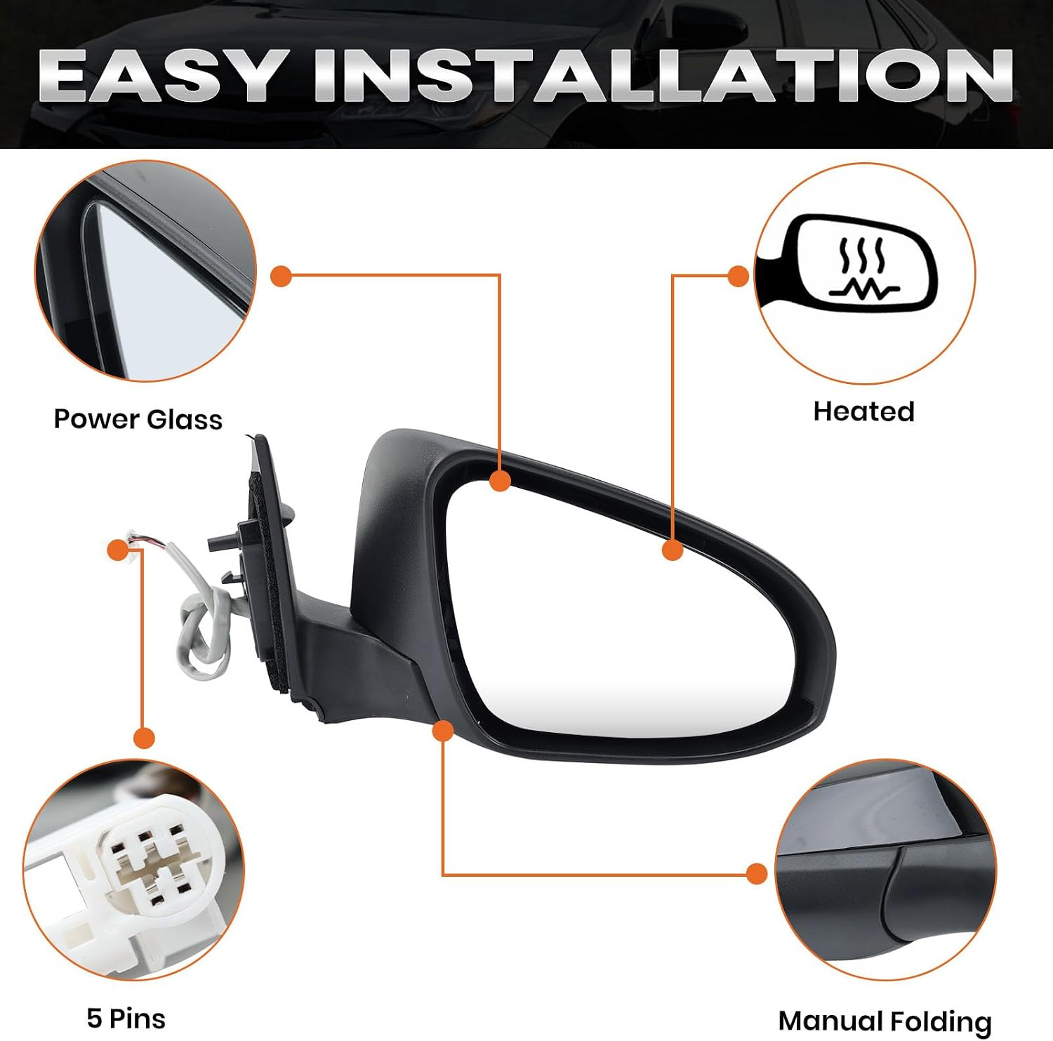 Right Passenger Side Mirror Compatible with Toyota Camry 2015 2016 2017 Heated P