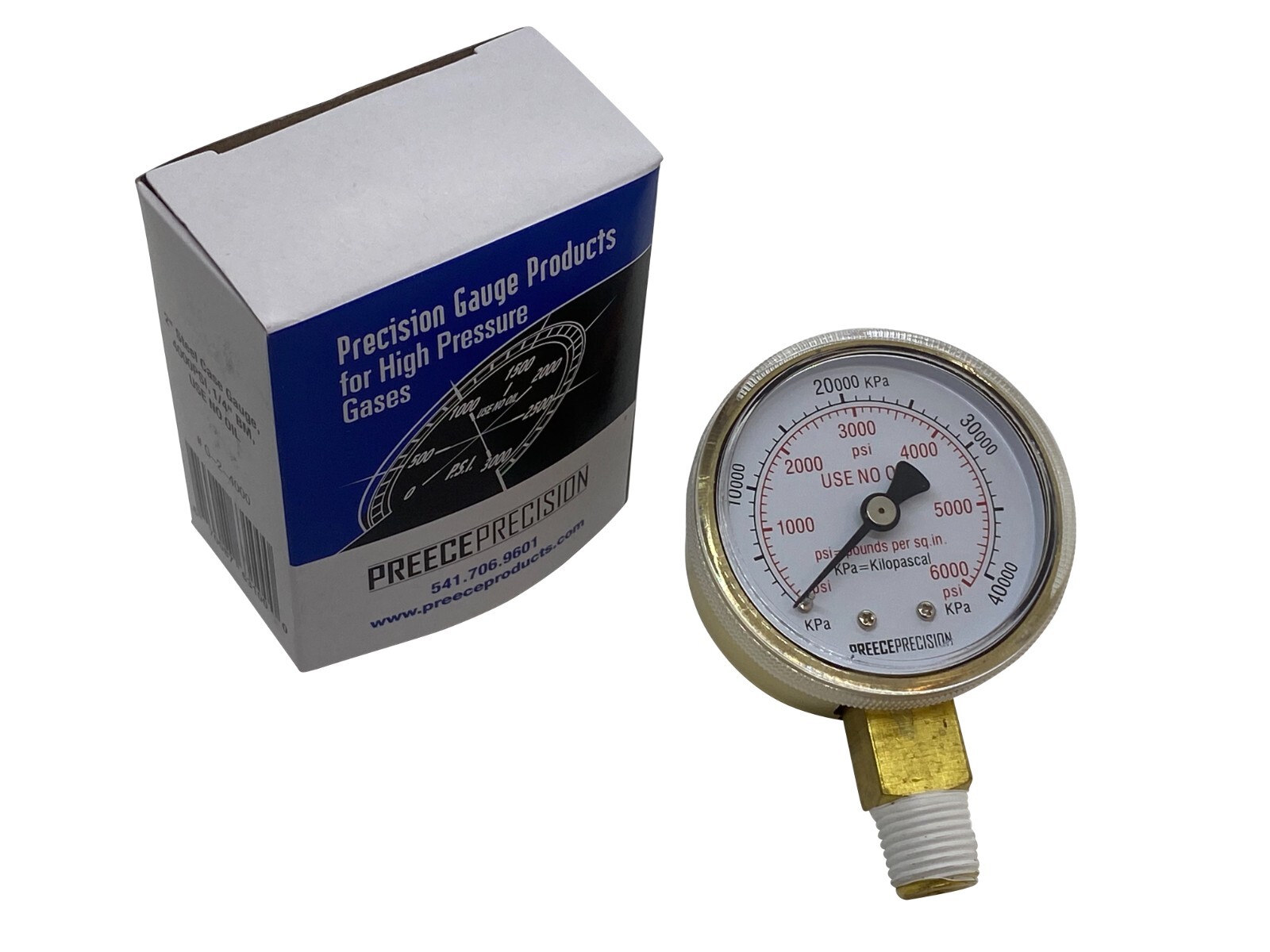 6000 PSI High Pressure Gas & Air Gauge 2″ Dial 1/4″ Bottom Mount USE NO OIL