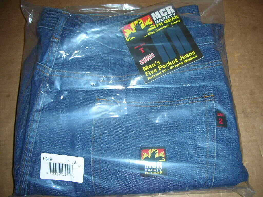 MCR SAFETY P1D4432 Flame Resistant Denim Work Jeans w/ Max Comfort 44×36, NOS