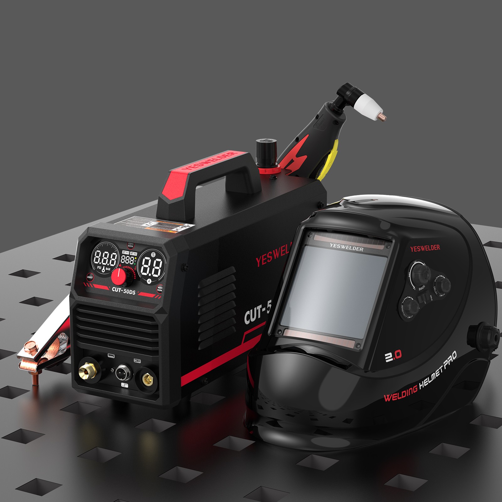 YESWELDER CUT-50DS Plasma Cutter with Welding Helmet, 50A 110V/220V