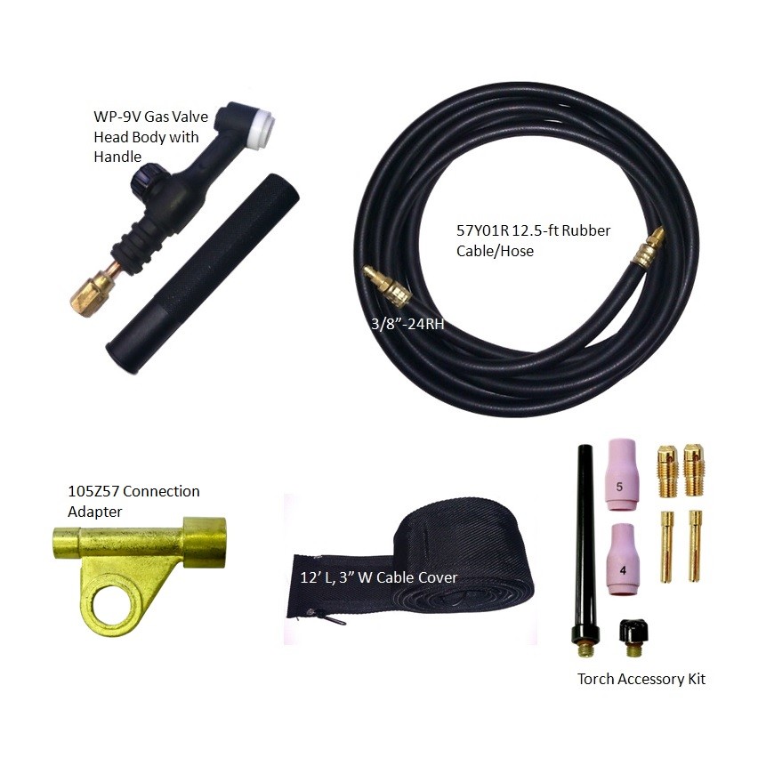 WeldingCity® TIG Welding Torch Package 125A 12.5-ft Valve-Head 9V-12R Air-Cool