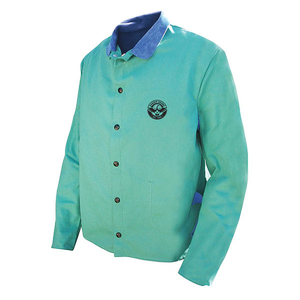 BDG Welding Jacket Cowhide Leather XL Blue Green Flame Resistant Snap Closure