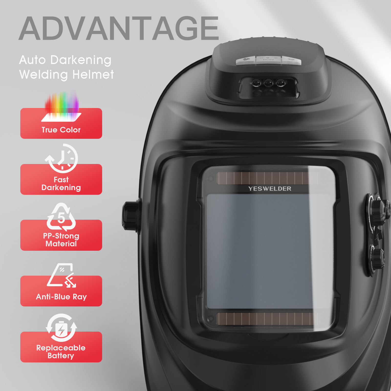 YESWELDER LYG-30800H-W Auto-Darkening Welding Helmet w/Fan & Light, 4/5-13 Shade