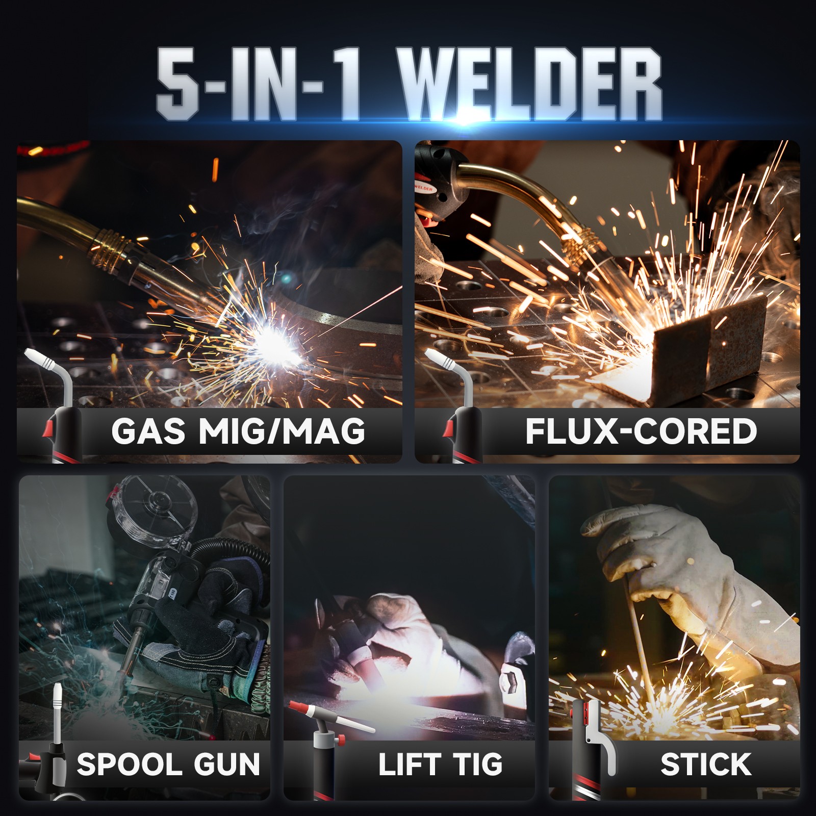 Dual Pulse MIG Welder 7″ LCD, 120/240V 6-in-1 Multiprocess, Spool Gun Compatible