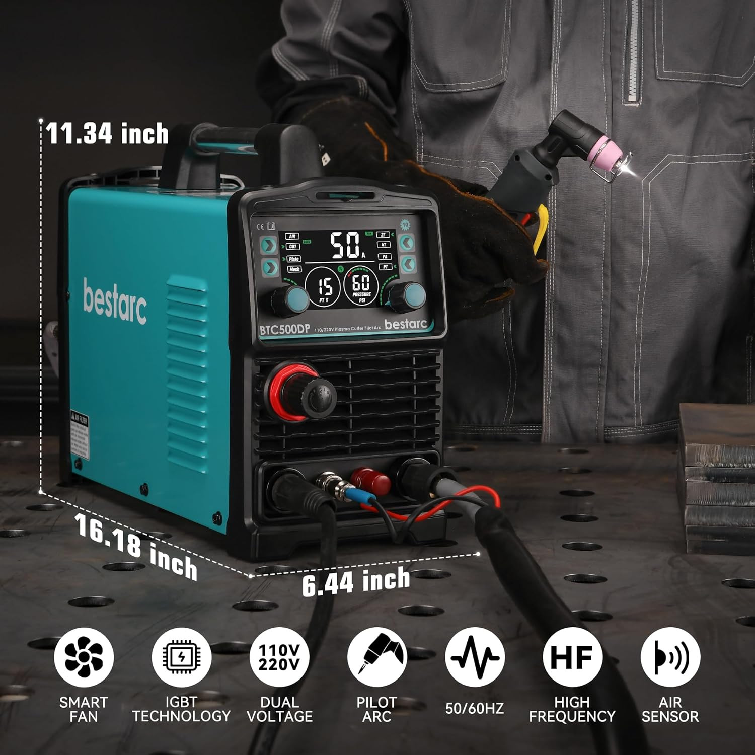 Plasma Cutter, Pilot Arc [Air Sensor Technology] 110/220V BTC500DP 10Th Generati
