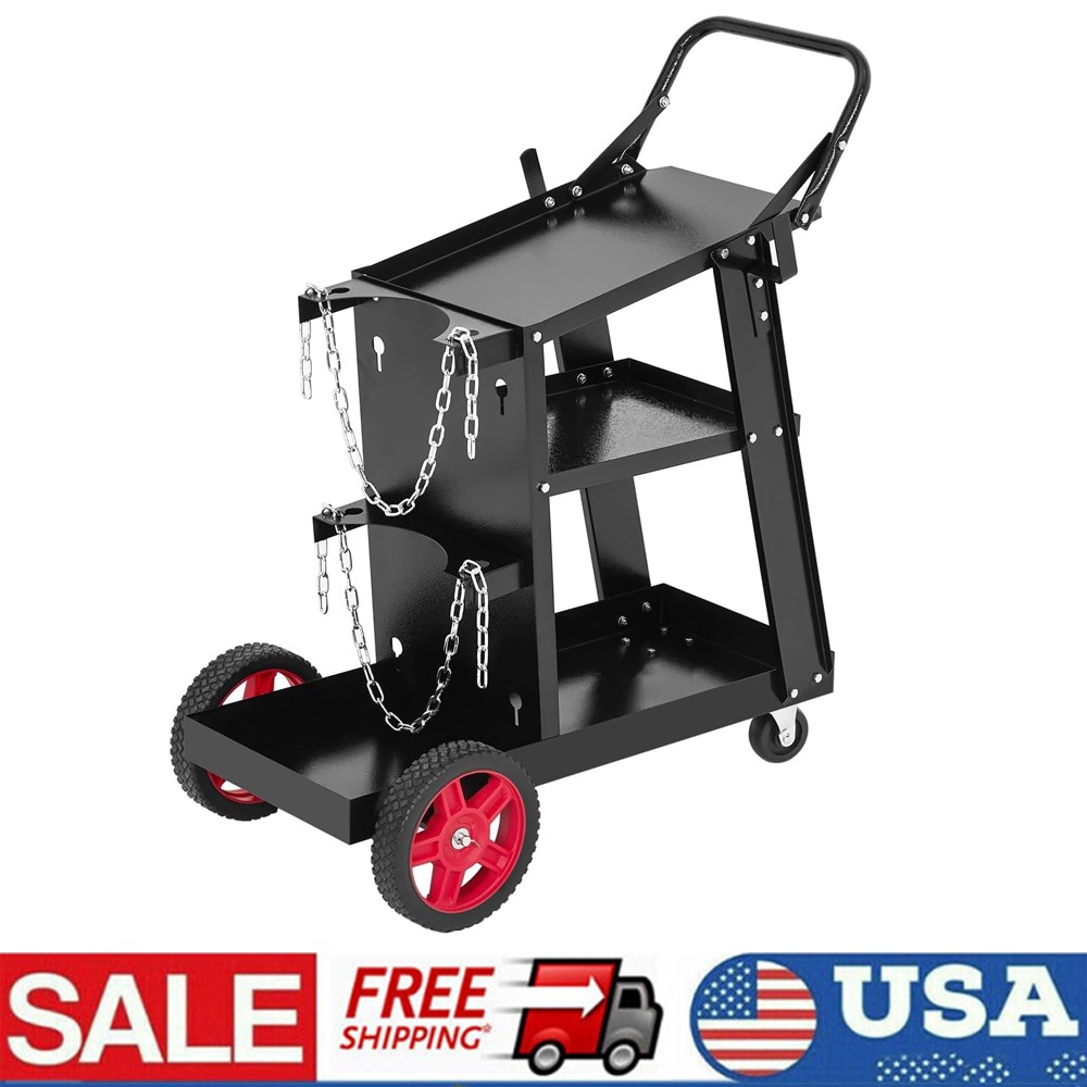 Welding Cart 3 Tiers Welder Cart with Swivel Wheels,Safety Chains Heavy Duty