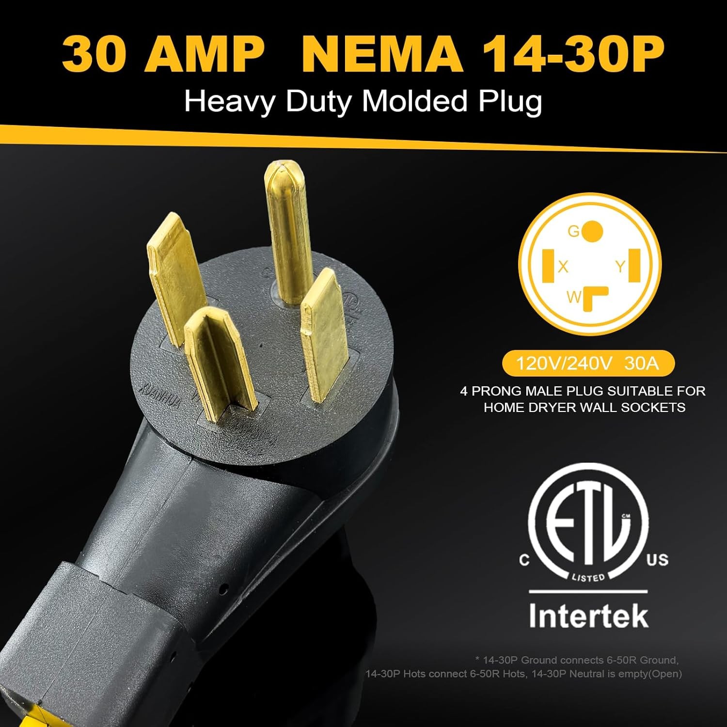 NEMA 14-30P Male to 6-50R Female Welder Adapter Cord, 220V 30 Amp 4 Prong Dryer