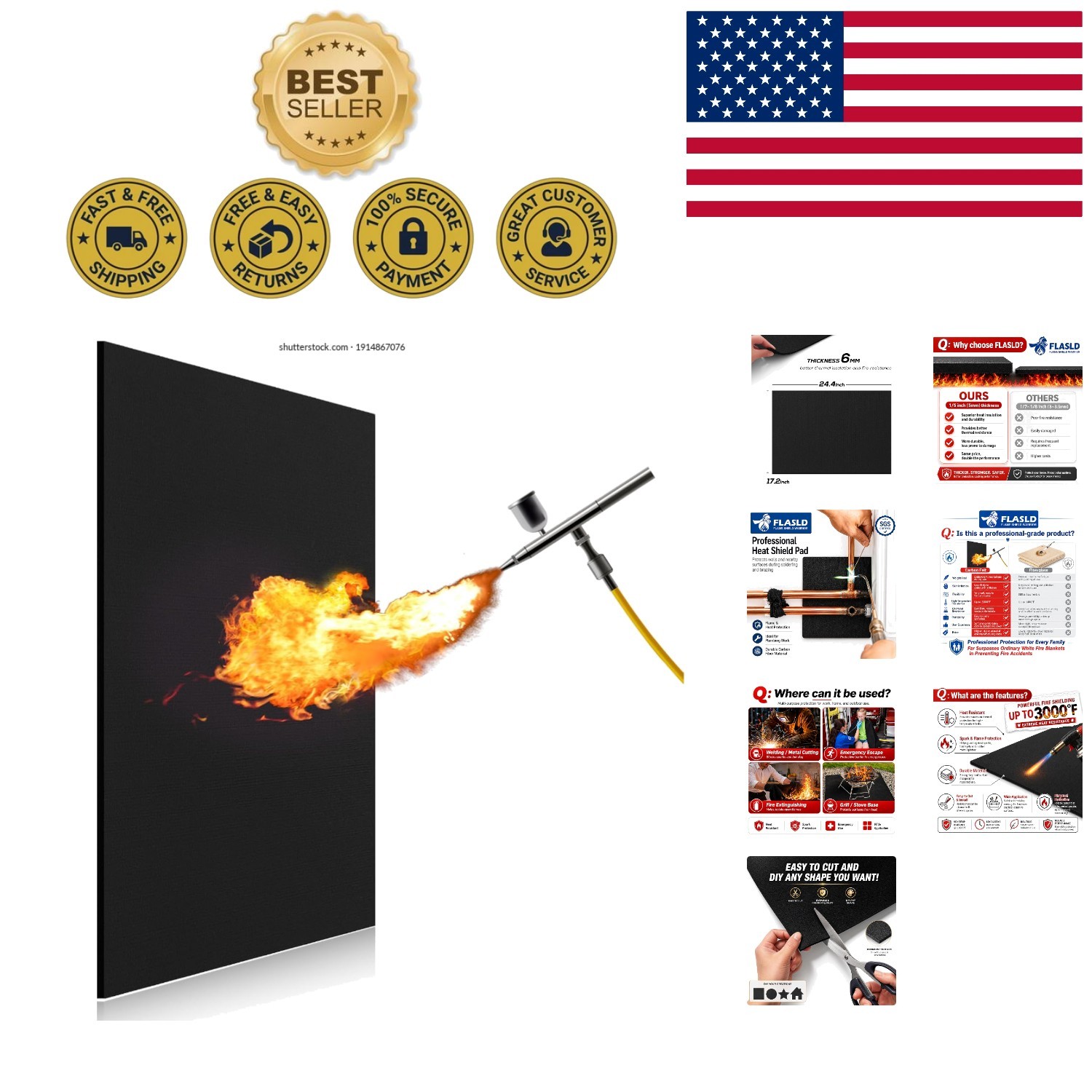 5mm Thick Fireproof Mat – 18×24 Heat Shield for Professional Use Up to 1800°F
