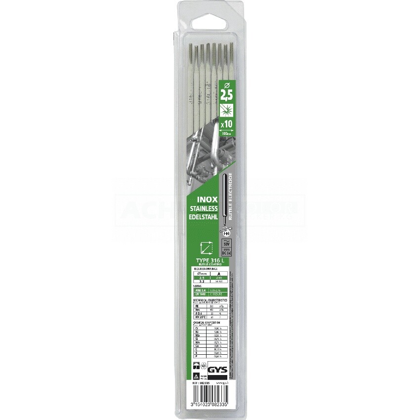 GYS 10 Stainless Steel Electrodes – 316L – Ø 2.5MM – Blister – 082335