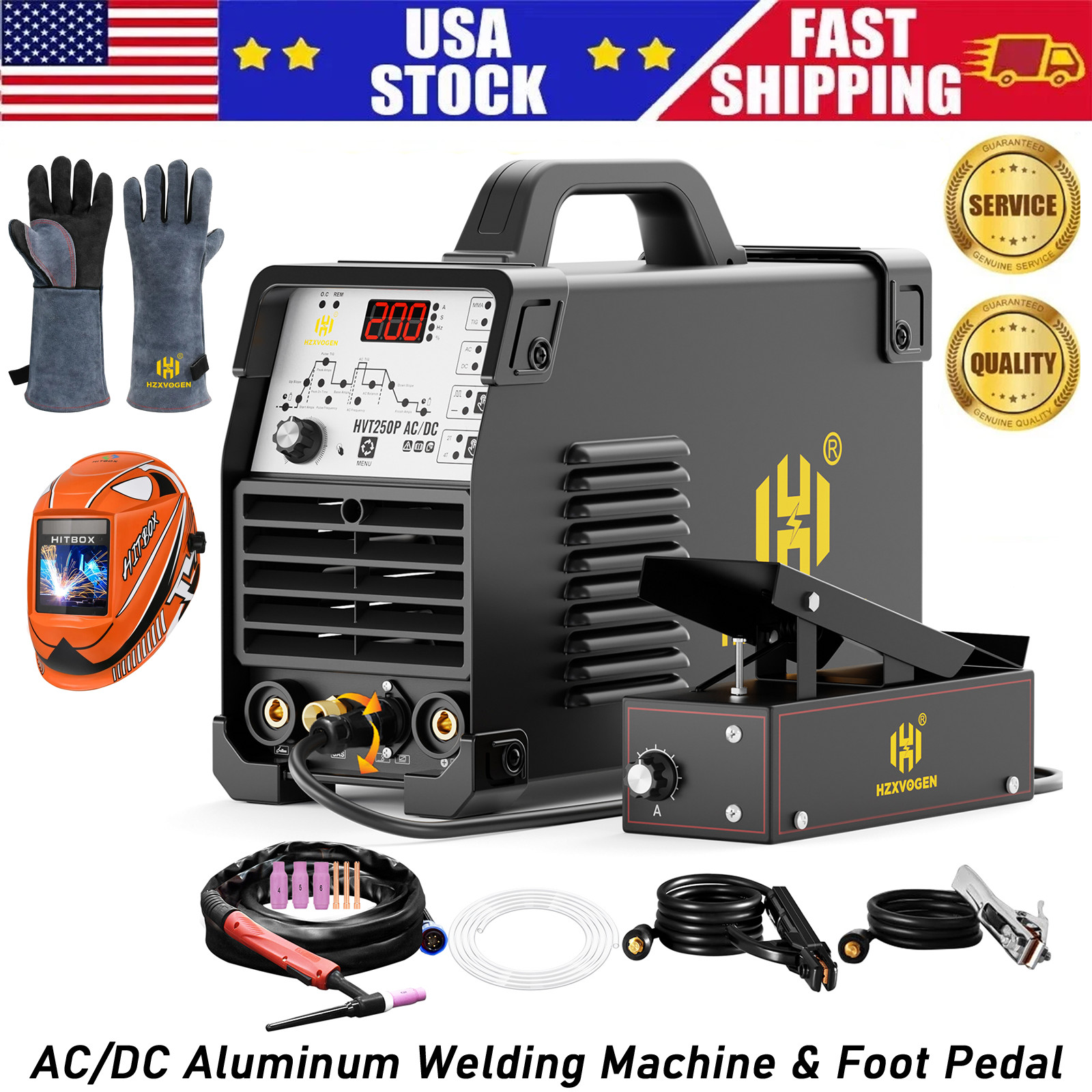 110V/220V Pulse Aluminium AC/DC TIG Welder 200A 2T/4T HF TIG/MMA Welding KIT DIY