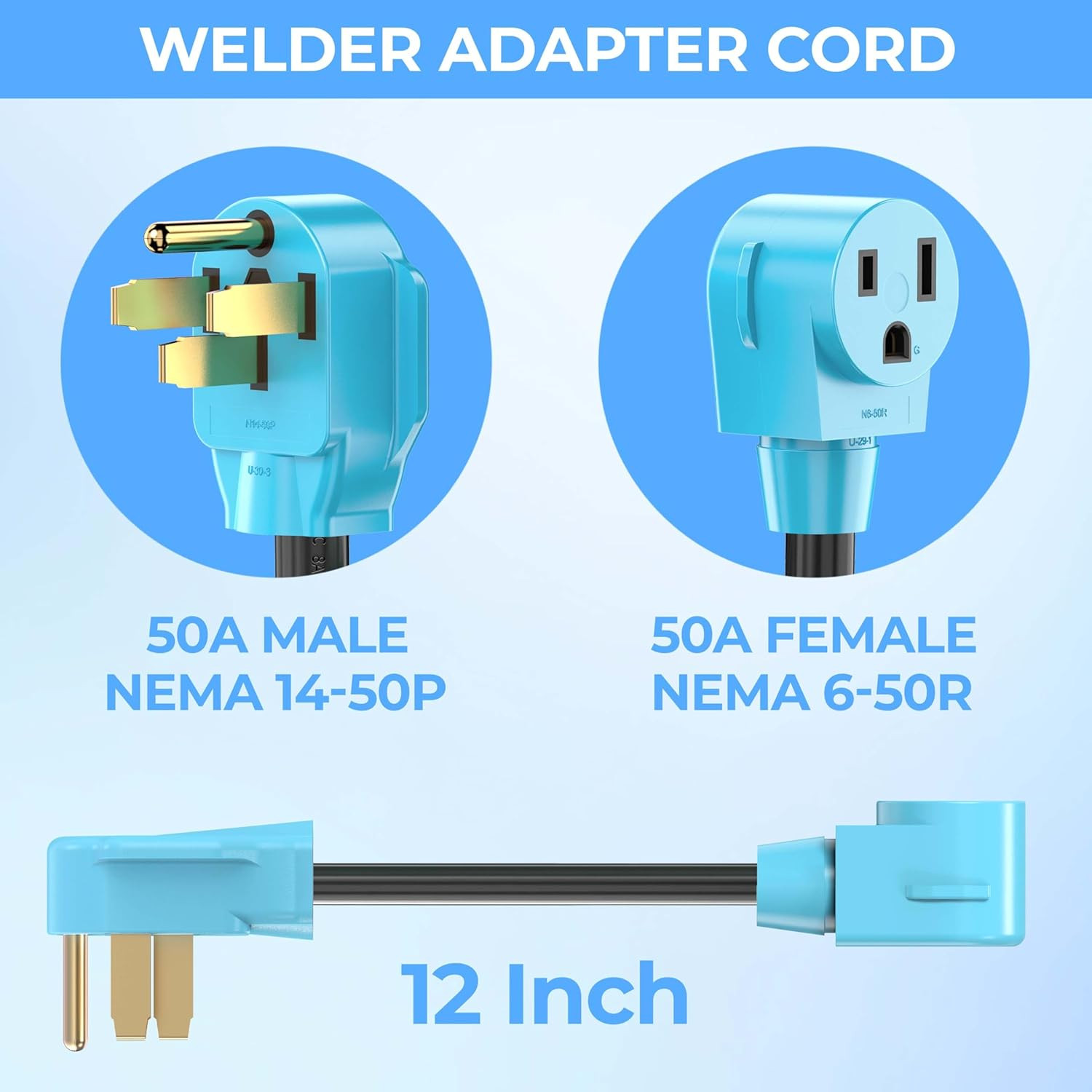 Circlecord Welder Adapter Cord, NEMA 14-50P Male to 6-50R Female, 50 Amp Welder