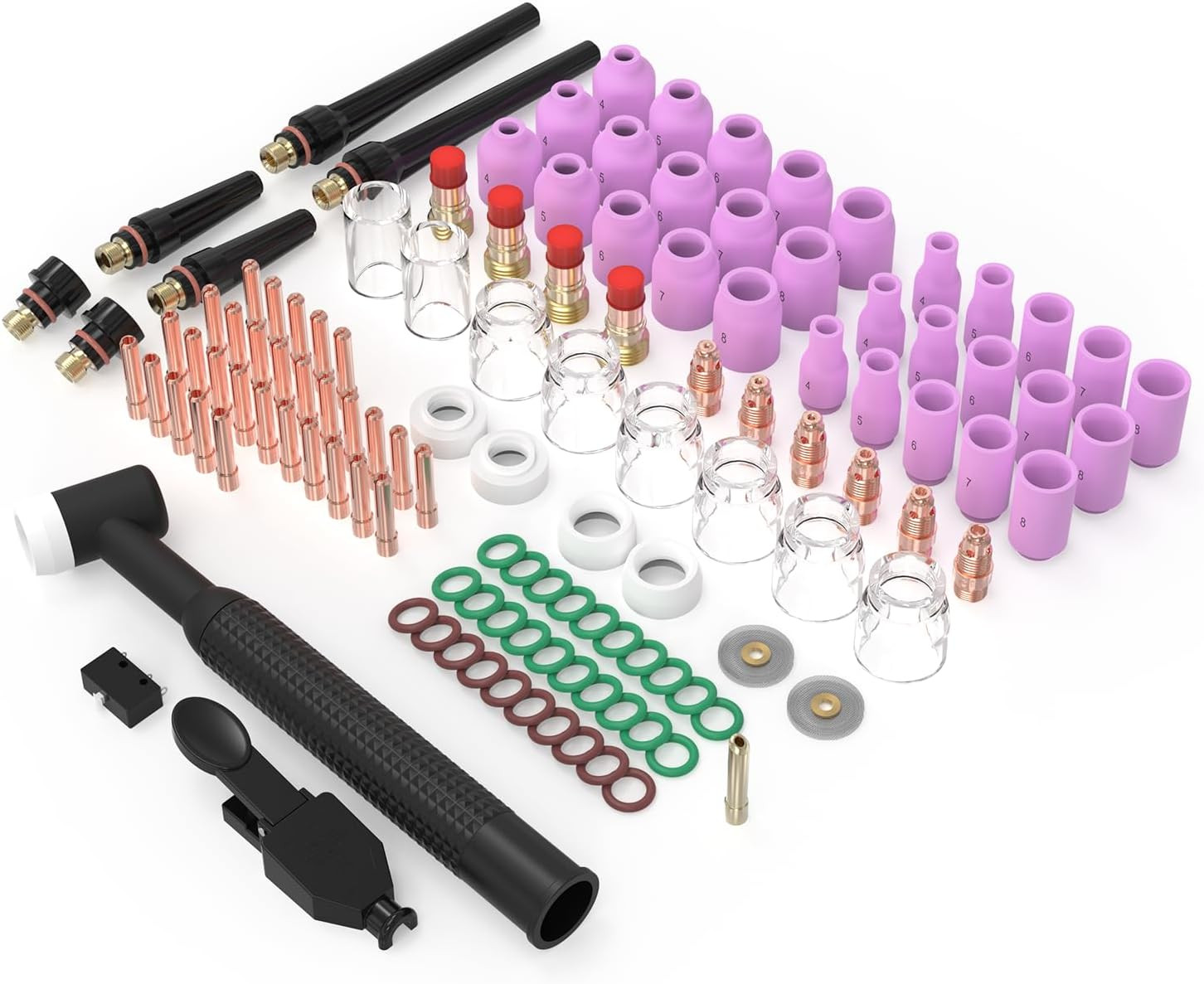123 Pcs TIG Welding Torch Kit – Alumina Nozzle, Collets, Stubby Gas Lens #12 Hea