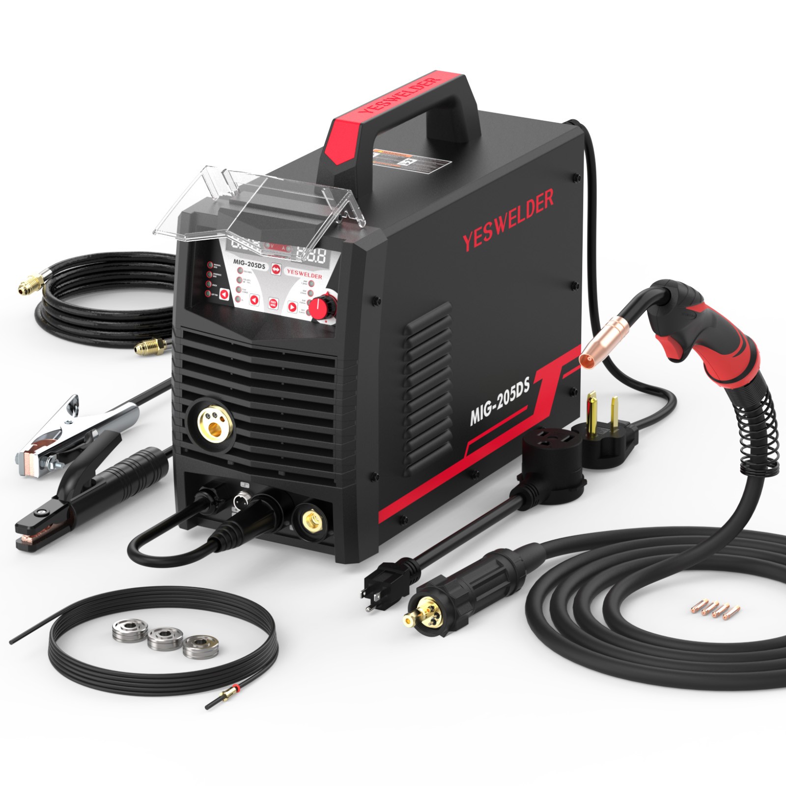 205A MIG/Flux Core/Spool Gun/Lift TIG/Stick 5 in 1 Welder 110V/220V Dual Voltage