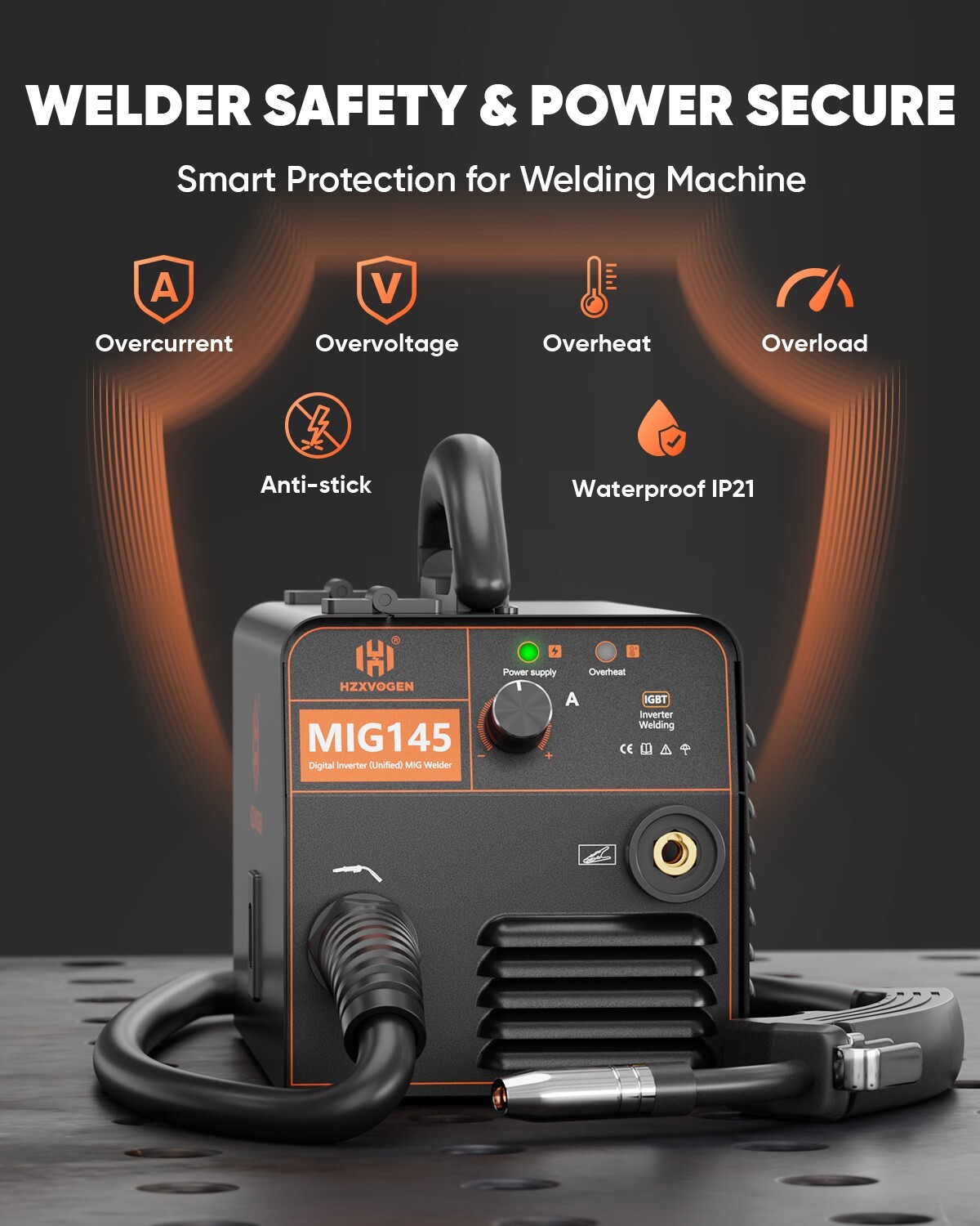 Mini MIG Welder 110V/220V MIG Welding Machine Gasless Flux Core Weld Iron 145Amp