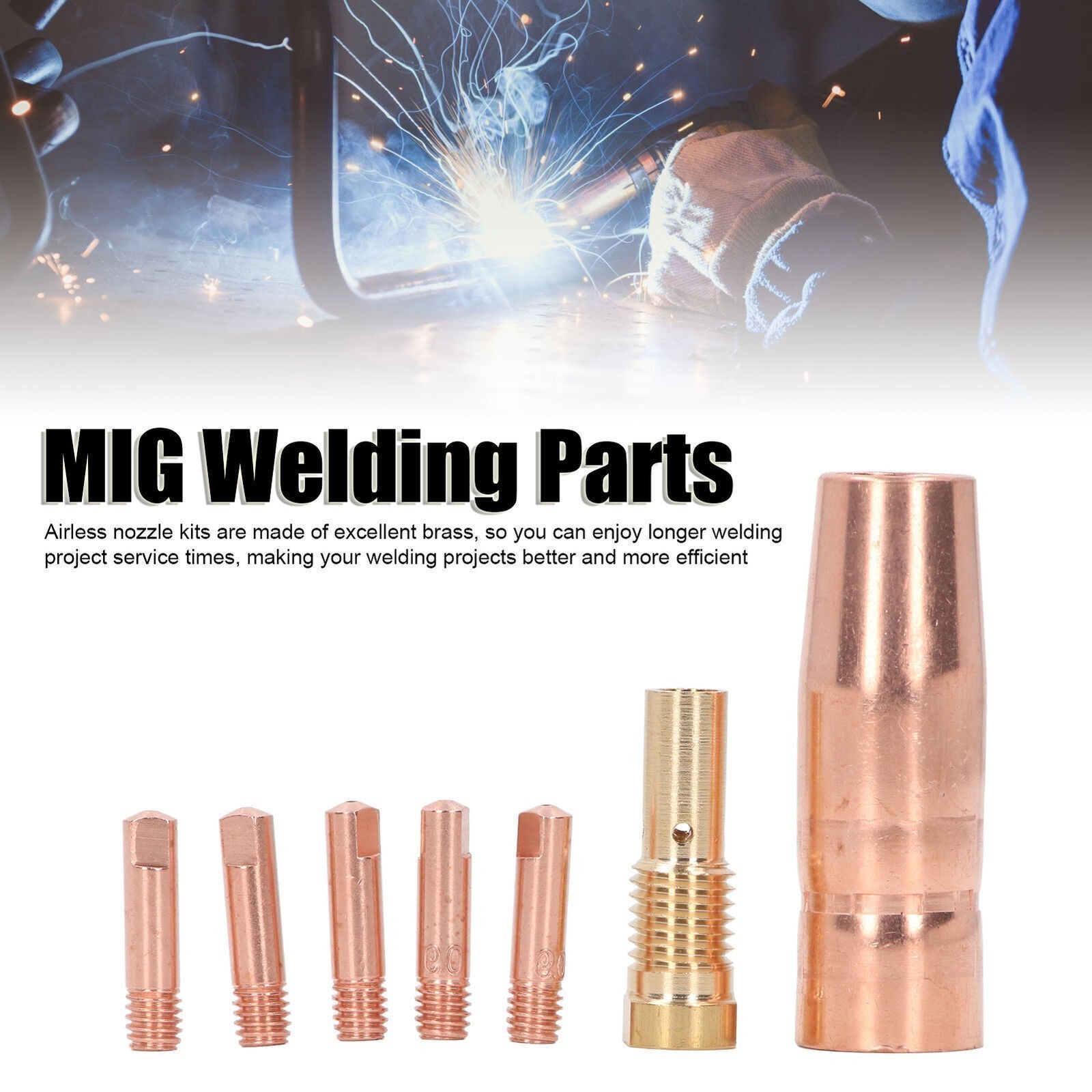 MIG Welding Gun Accessory Flux Core Gasless 0.9mm 0.035in Brass Nozzle Tips Kit