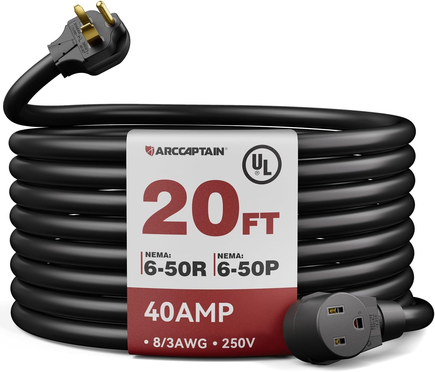 40Amp 20Ft Welder Extension Cord 8 AWG, 250V NEMA 6-50 Heat-Resistant Welding Co