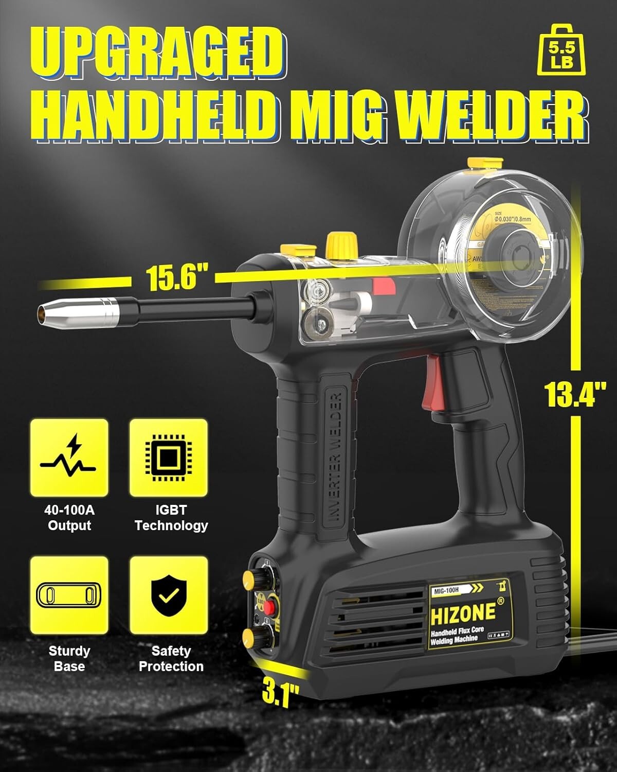 HIZONE Handheld 110V MIG Welder – 100A Compact Design with Accessories Included