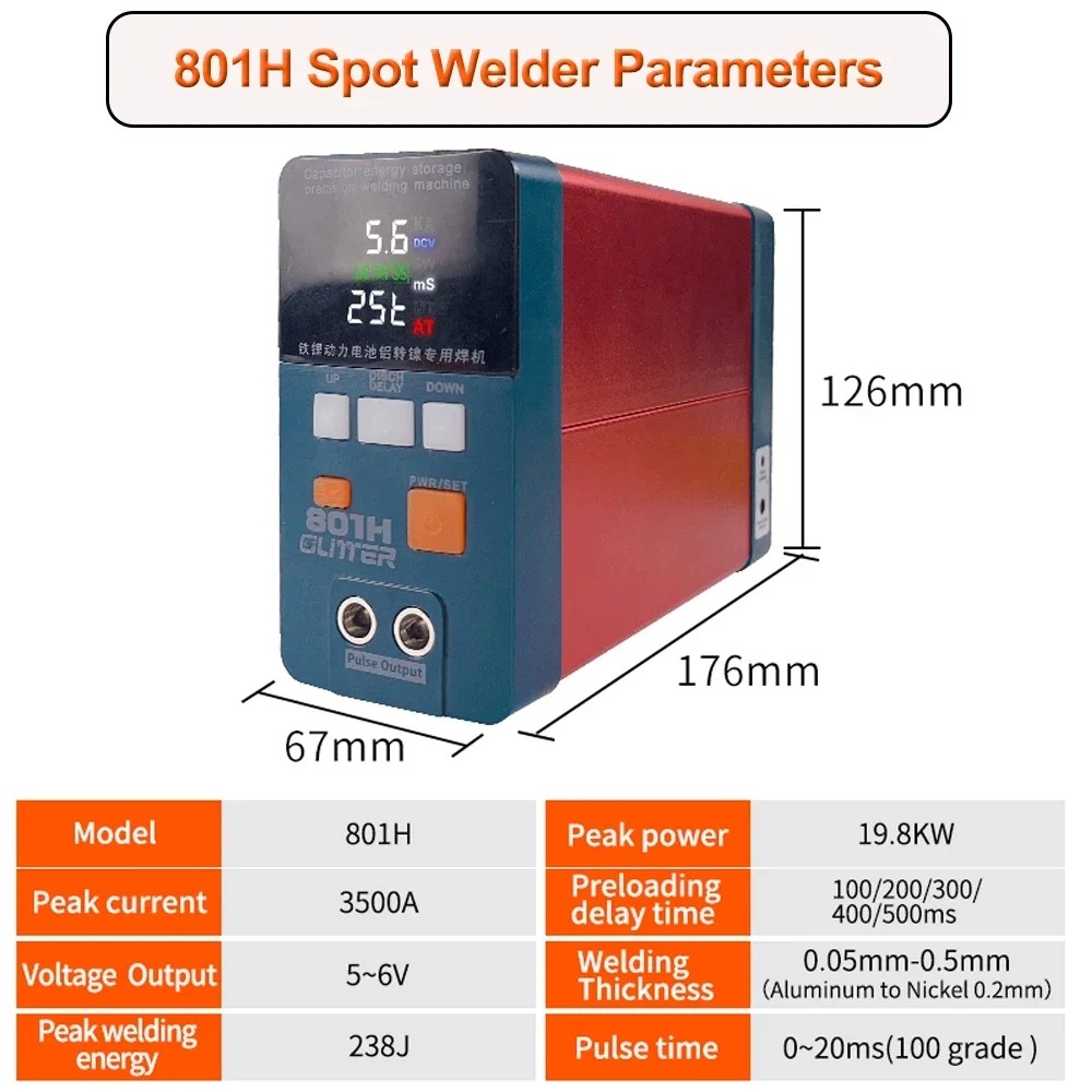 GLITTER 801H Max 3500A Spot Welder Machine Nickel Battery Welding Tools 19.8KW