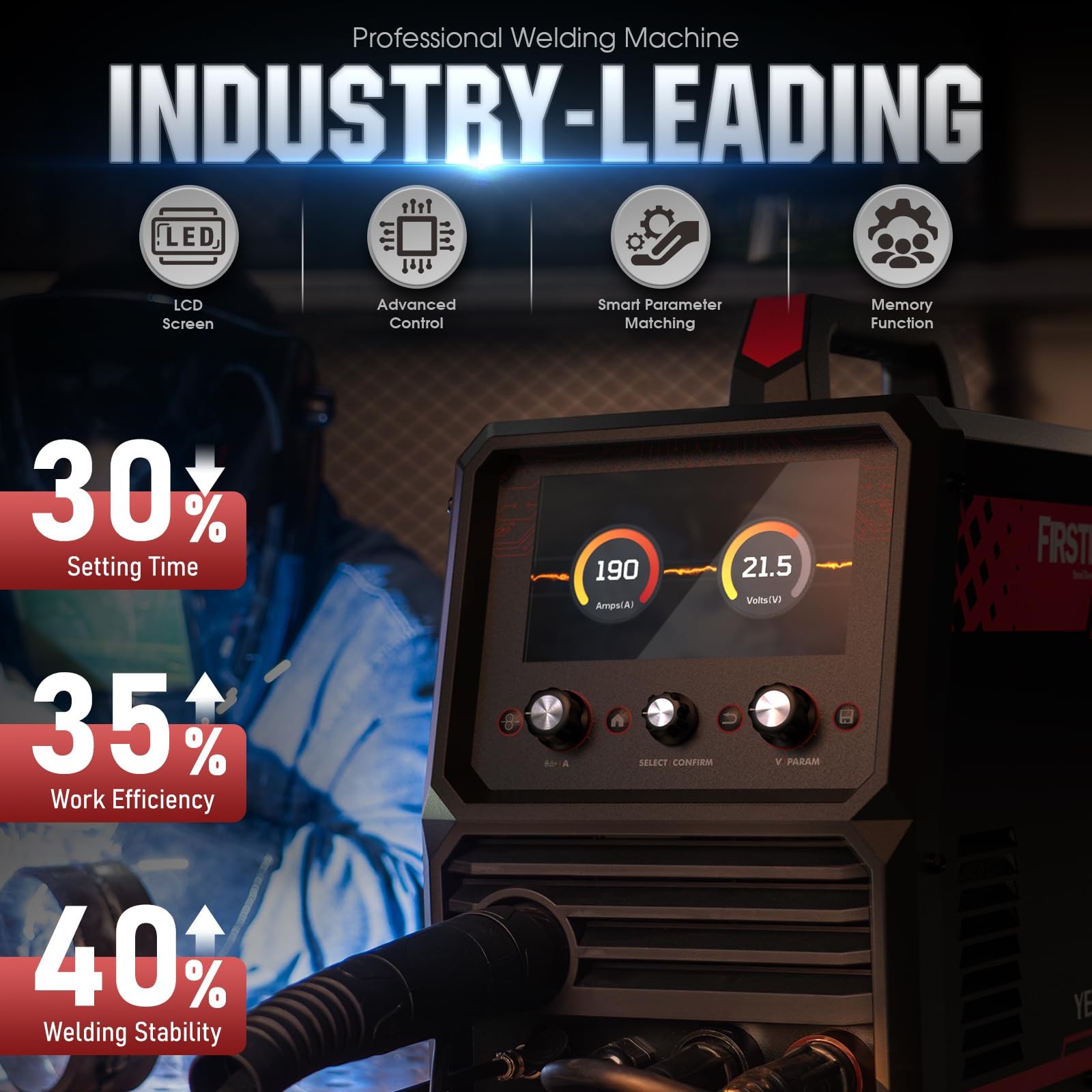 YESWELDER Firstess SP200 MIG Welder Kit, with Welding Gloves & Black, Red
