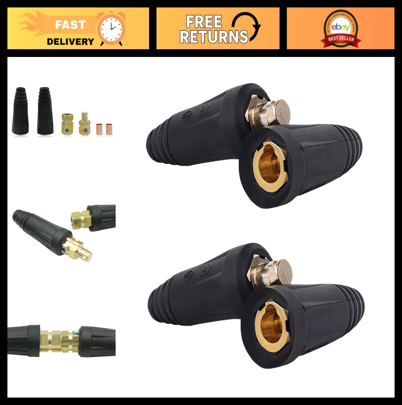 Welding Cable Quick Connector Set DINSE-Style 35-50mm² 200A-300A Heavy Duty Pair