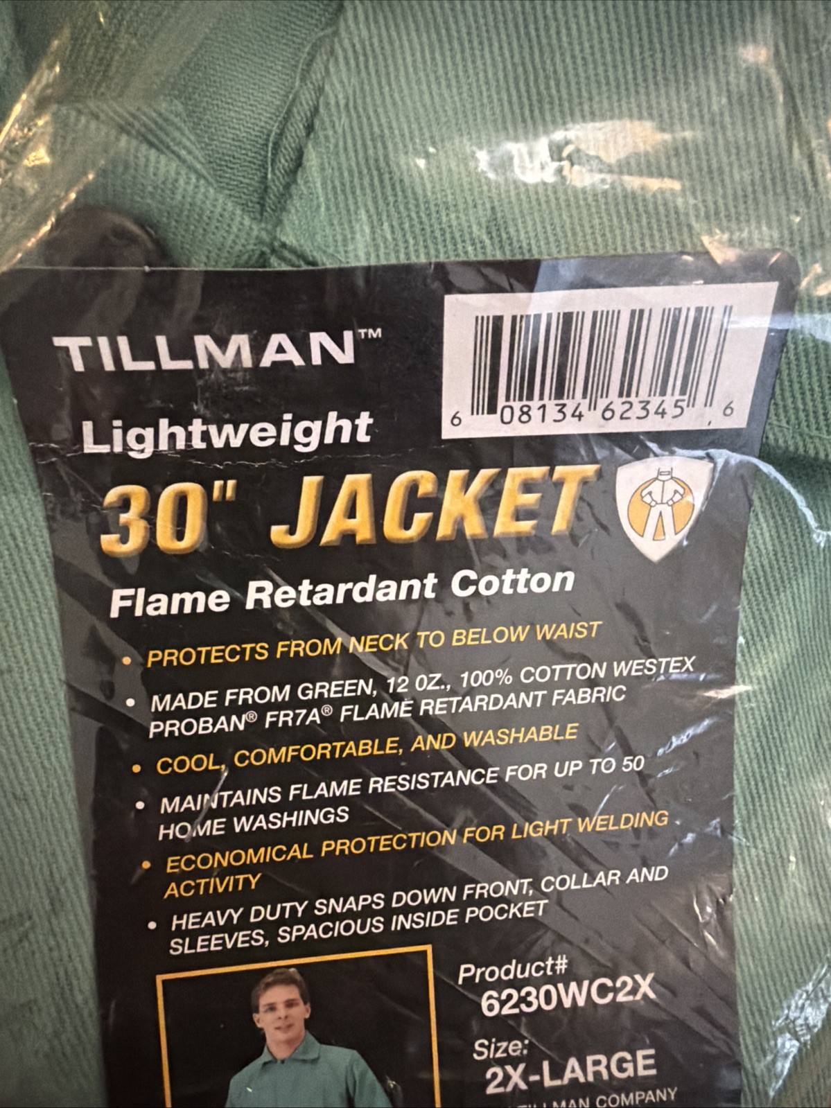 Tillman 6230WC 30″ 12 oz. Green Whipcord FR Cotton Welding Jacket 2X-Large