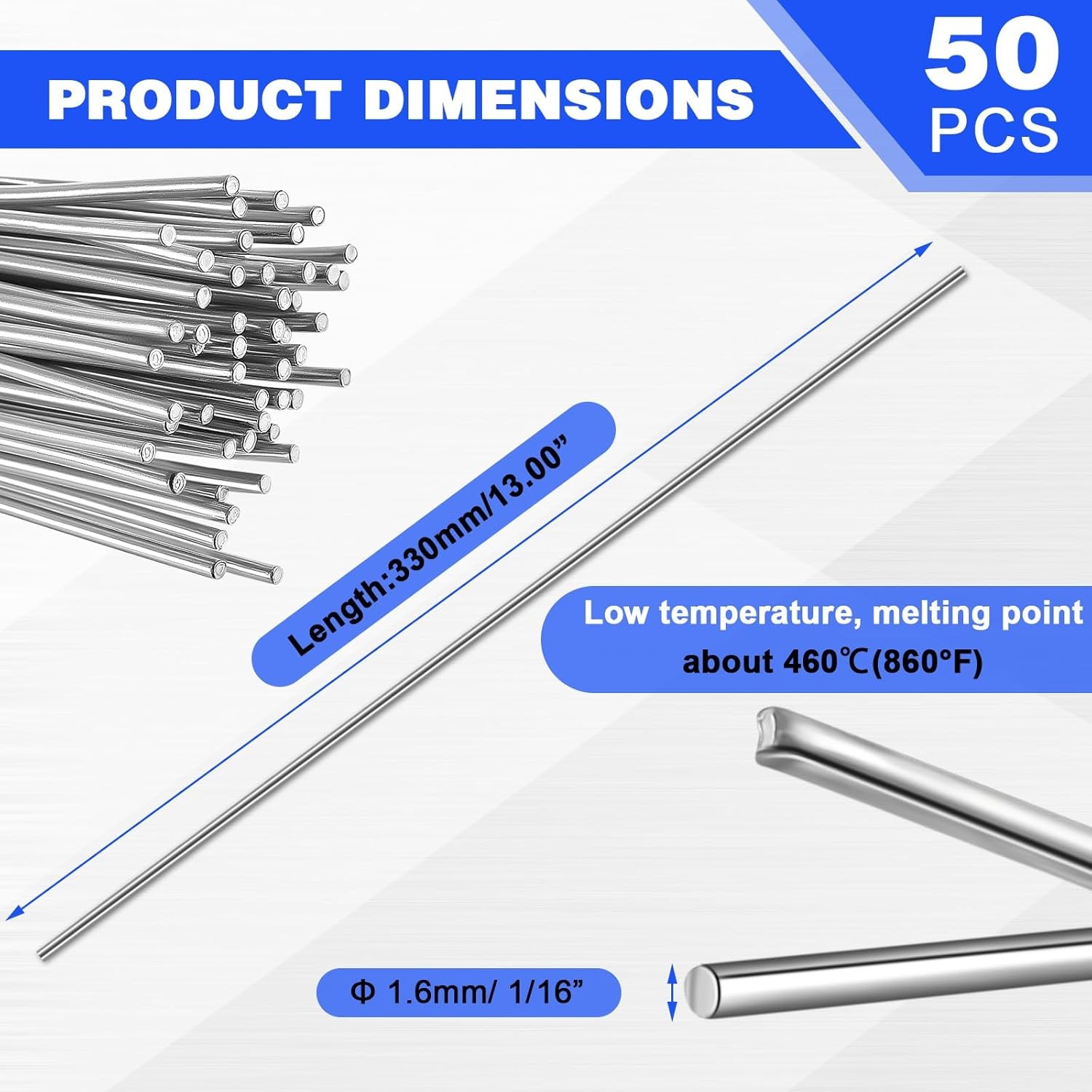 Tandefio 50 Pcs Aluminum Brazing Rods Low Temperature Welding 13 Inches
