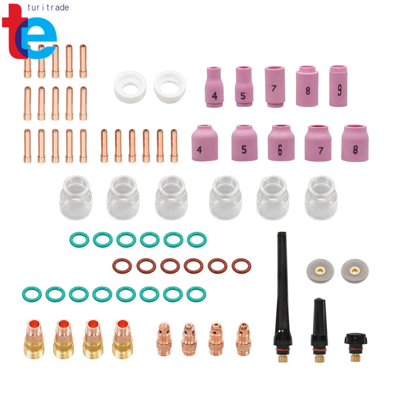 TIG Welding Torch Stubby Gas Lens #12 Pyrex Glass Cup Kit For WP-17/18/26 71Pcs