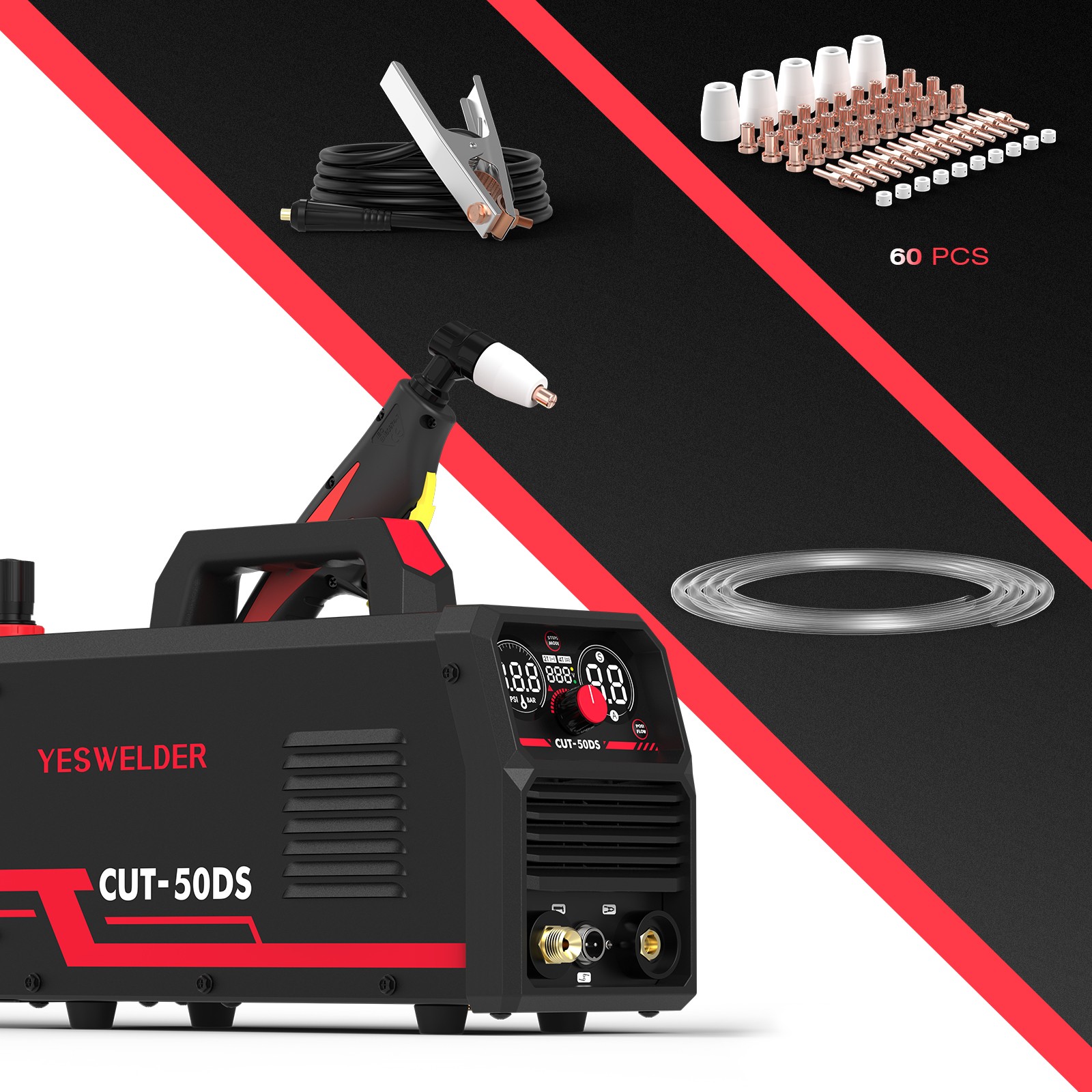 YESWELDER 50Amp 110/220V Air Power Plasma Cutter with 60 Pcs Consumables