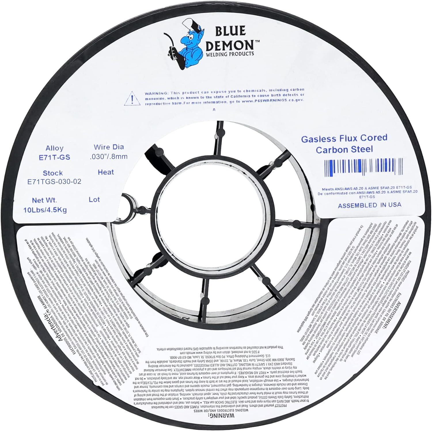 Blue Demon E71TGS X .030” X 10 LB MIG/GMAW Gasless Flux Core Carbon 0.03″