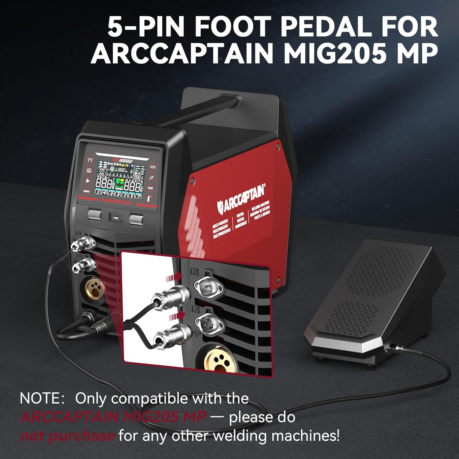 TIG 5-Pin Welding Foot Pedal for MIG205 MP, Remote Amp Control TIG Foot Pedal,