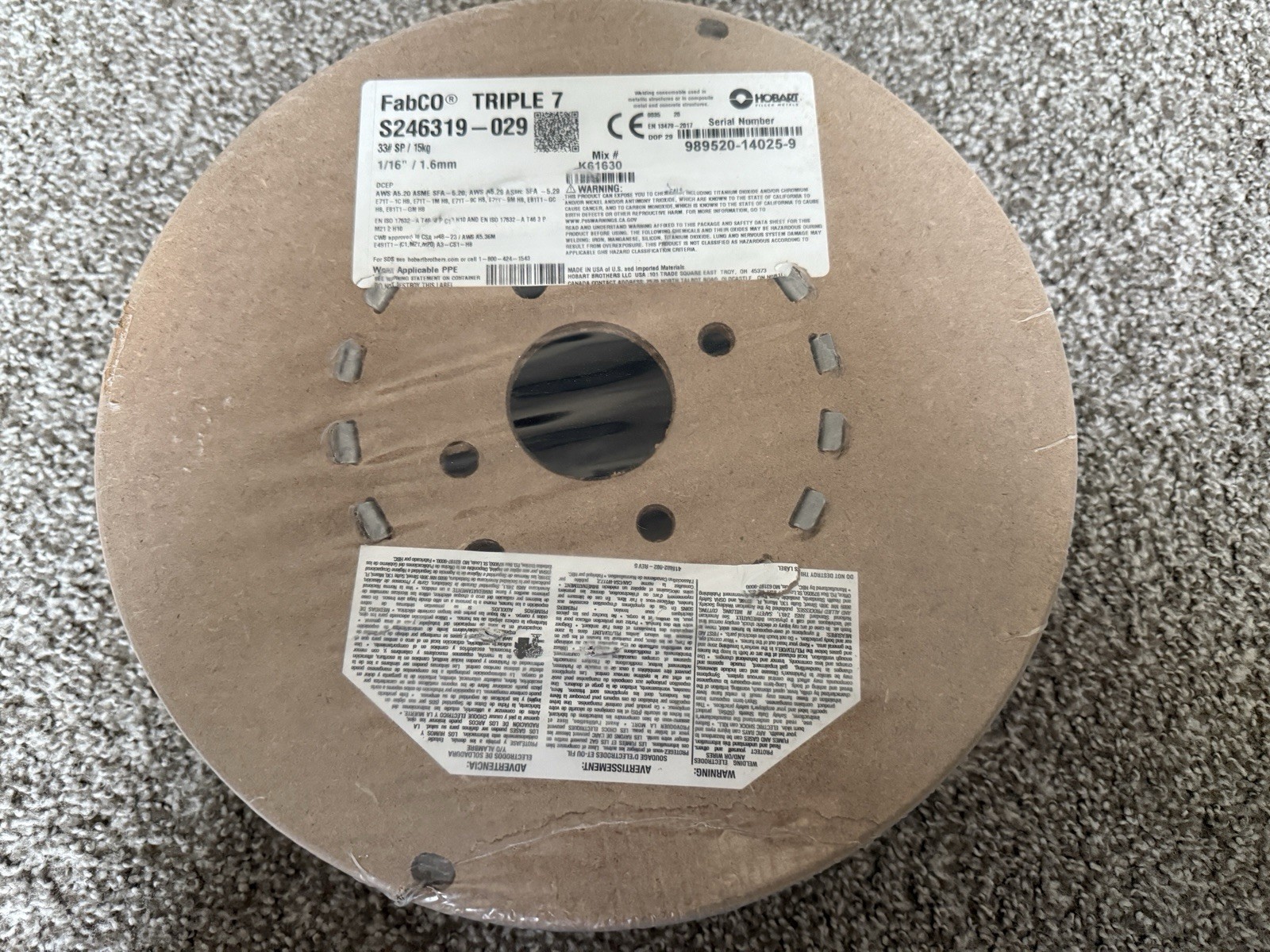 Hobart S246319-029 1/16″ E71T-1C FabCO Triple 7 Welding Wire 33lb Spool NEW