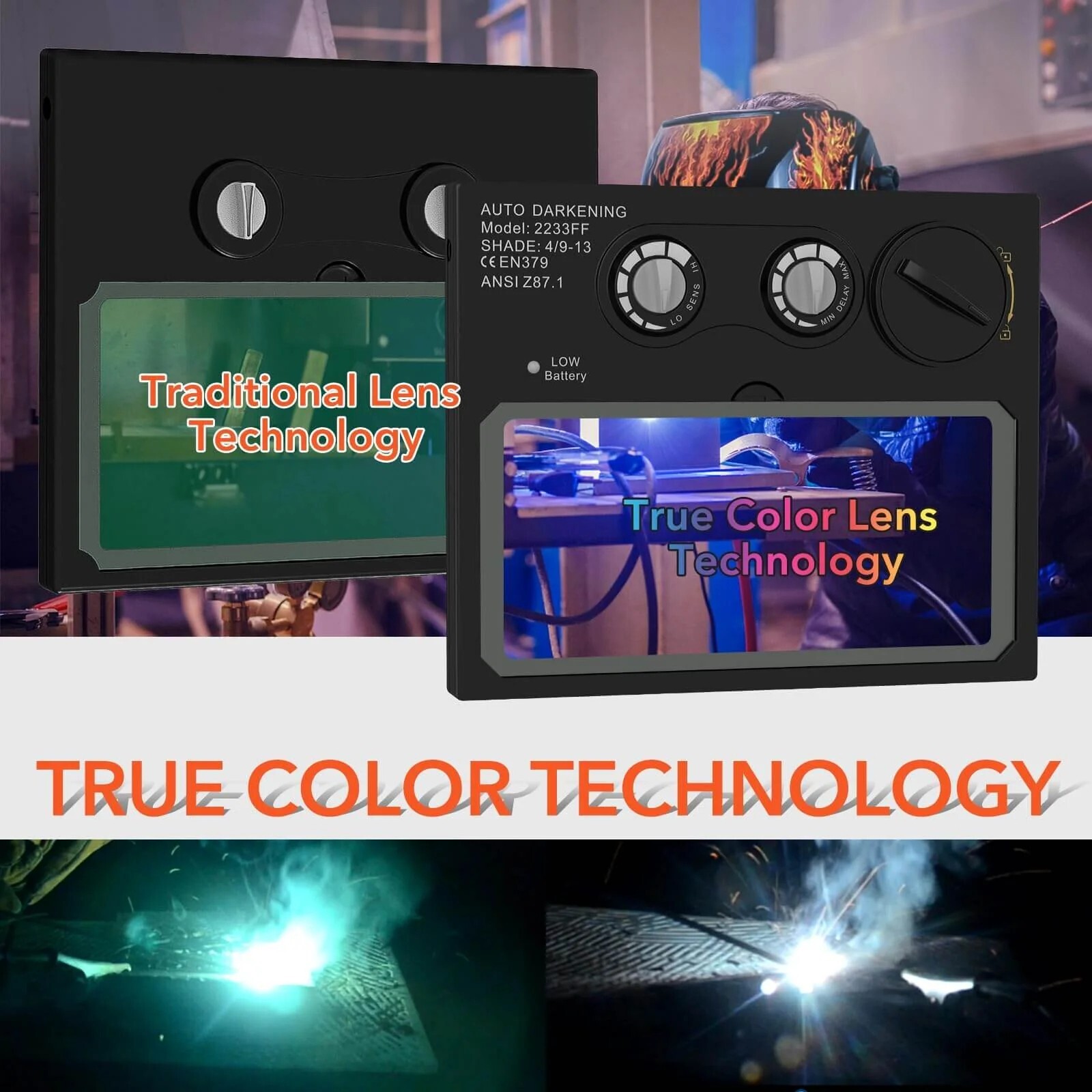 TRQWH True Color Welding Helmet Auto Darkening Light Solar & Welding Backpack