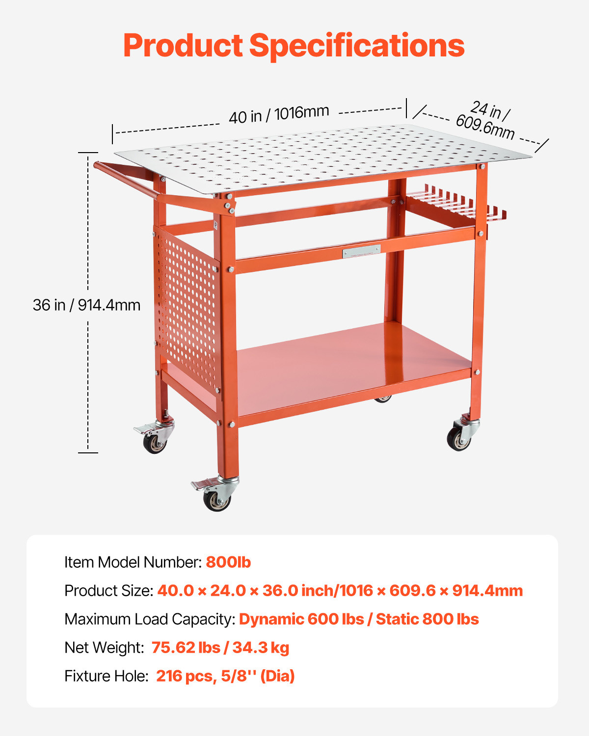 Welding Table 40″x24″ Welding Workbench Table with 800LBS Static Weight Capacity