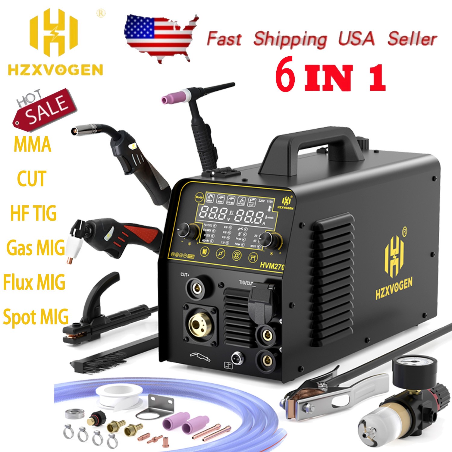 MMA/Gasless MIG/Spot MIG/HF TIG/Plasma Cutter Combo 6in1 Aluminum MIG Welding